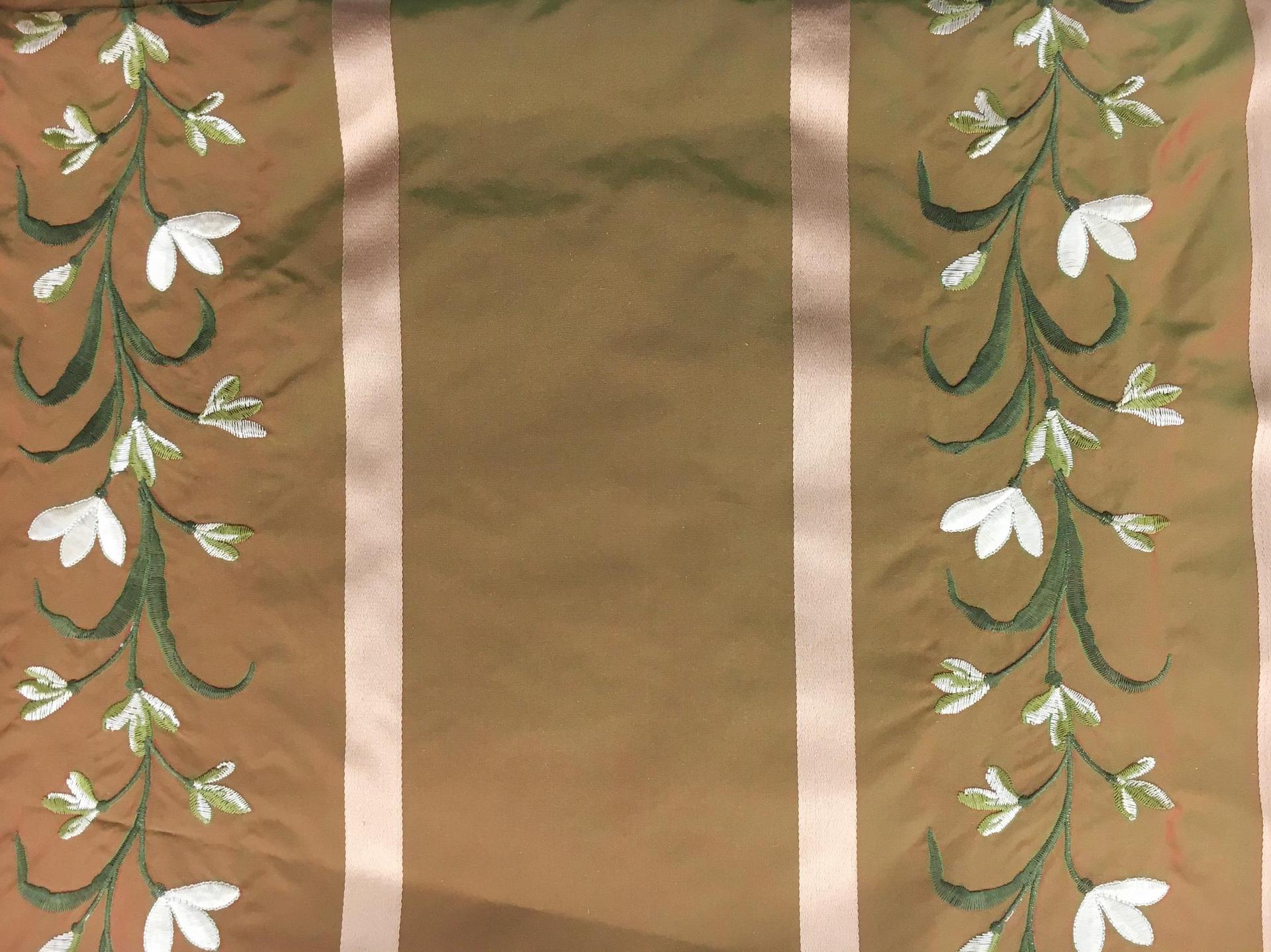 Iridescent Silk Taffeta with Satin Stripes and Embroidered Flowers0