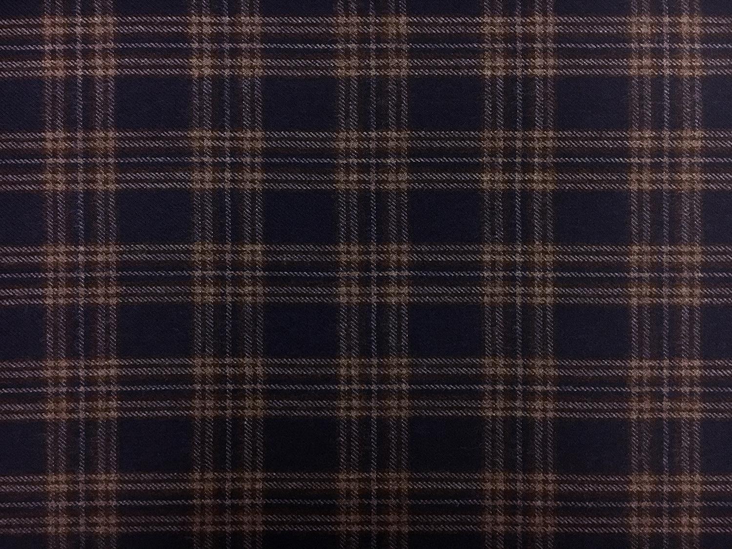 Italian Virgin Wool Tartan Plaid in Navy and Brown0
