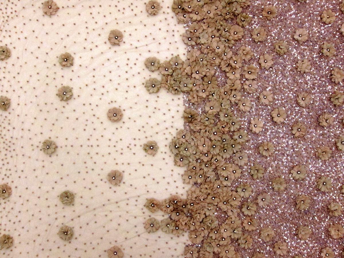 Crystal Beaded Tulle with Flower Appliqué0