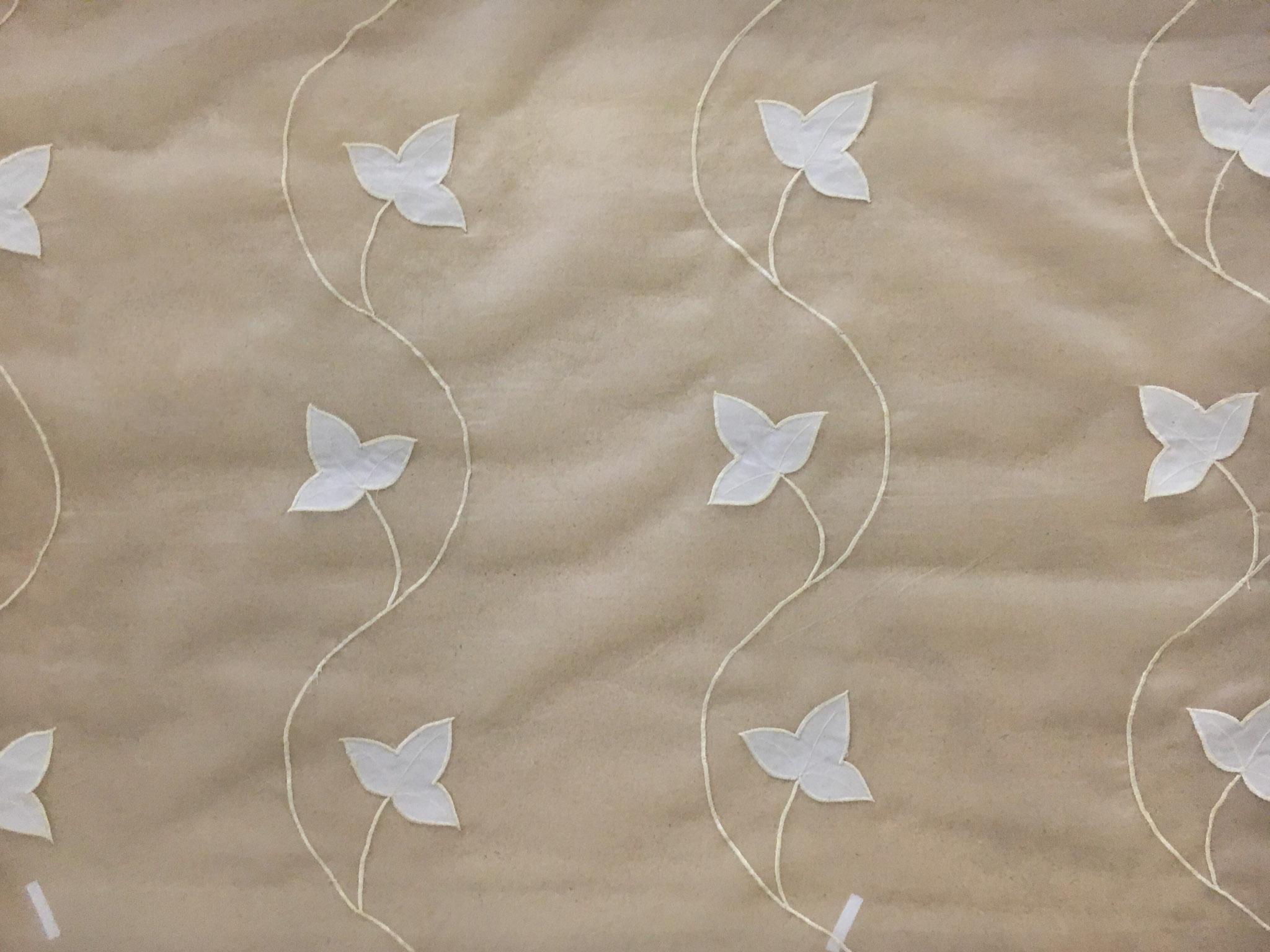 White Silk Organza Embroidered with Vines and Leaves in Cream0