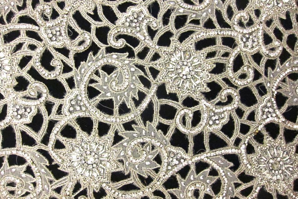 Crystal and Beads on Cut Metallic Embroidered Silk Chiffon0