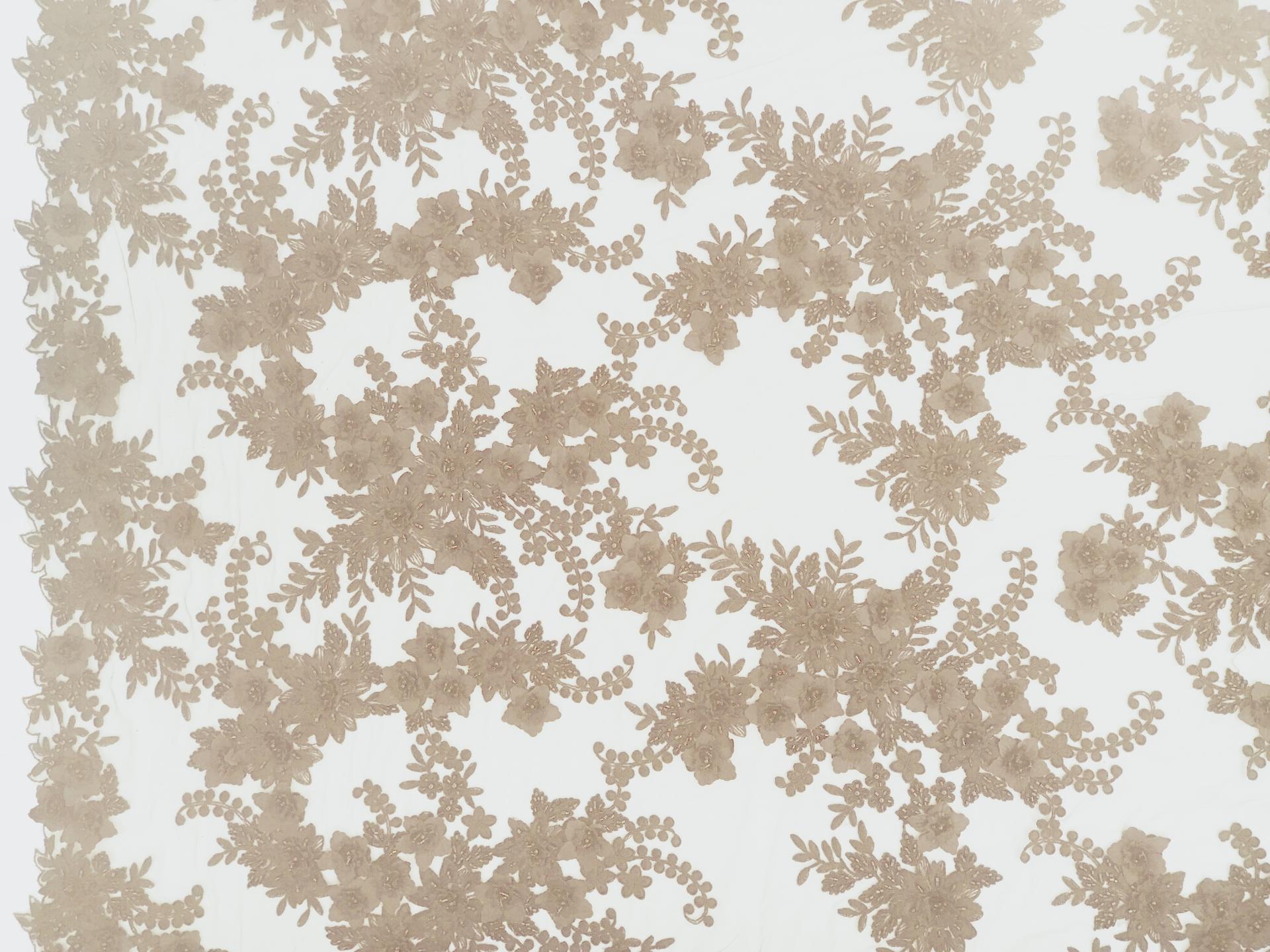 Beaded and Embroidered Tulle in Champagne0