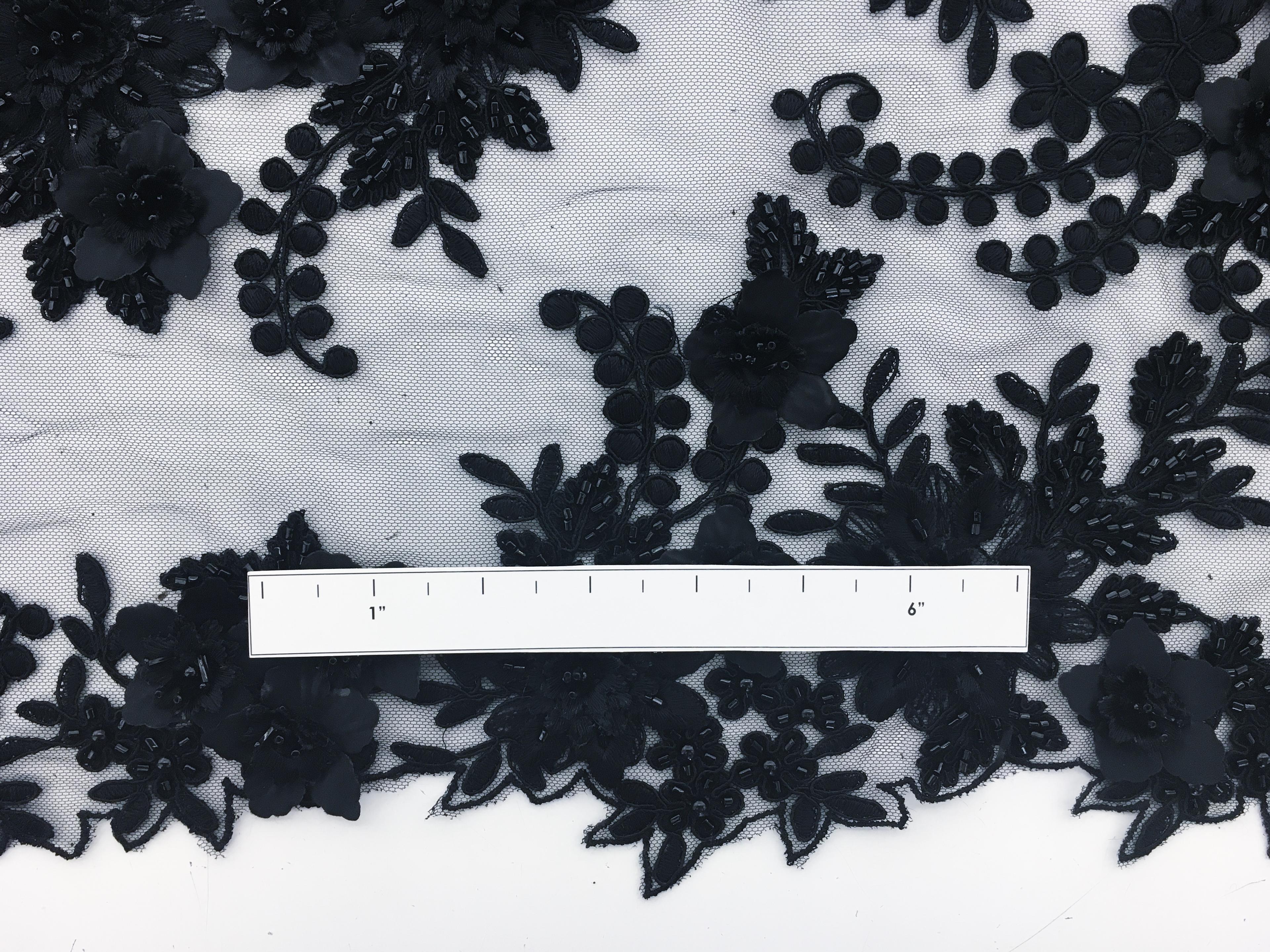 Beaded and Embroidered Tulle in Midnight Navy1