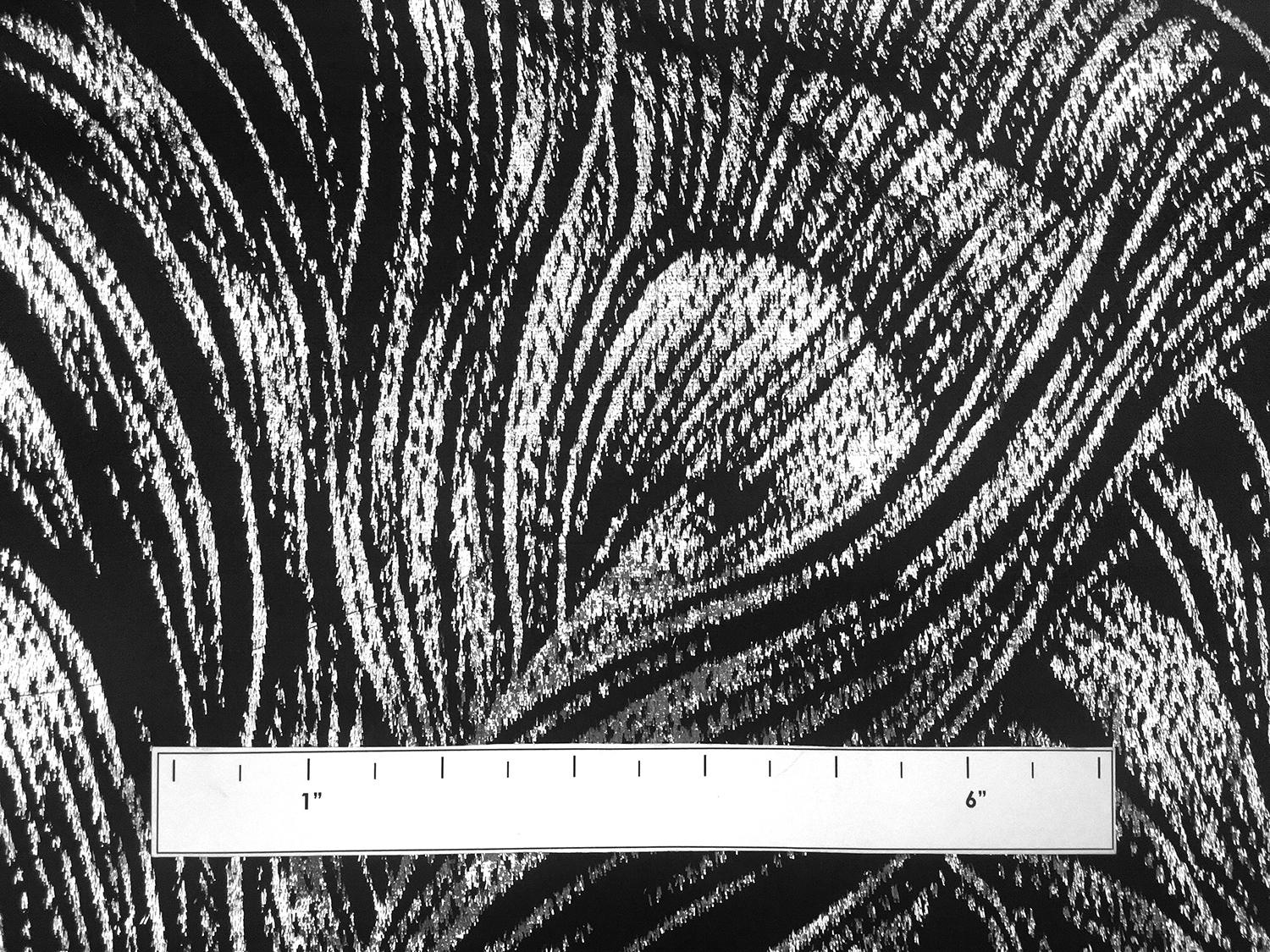 Silk Lurex Panne Velvet with Peacock Feather Motif in Black Silver1