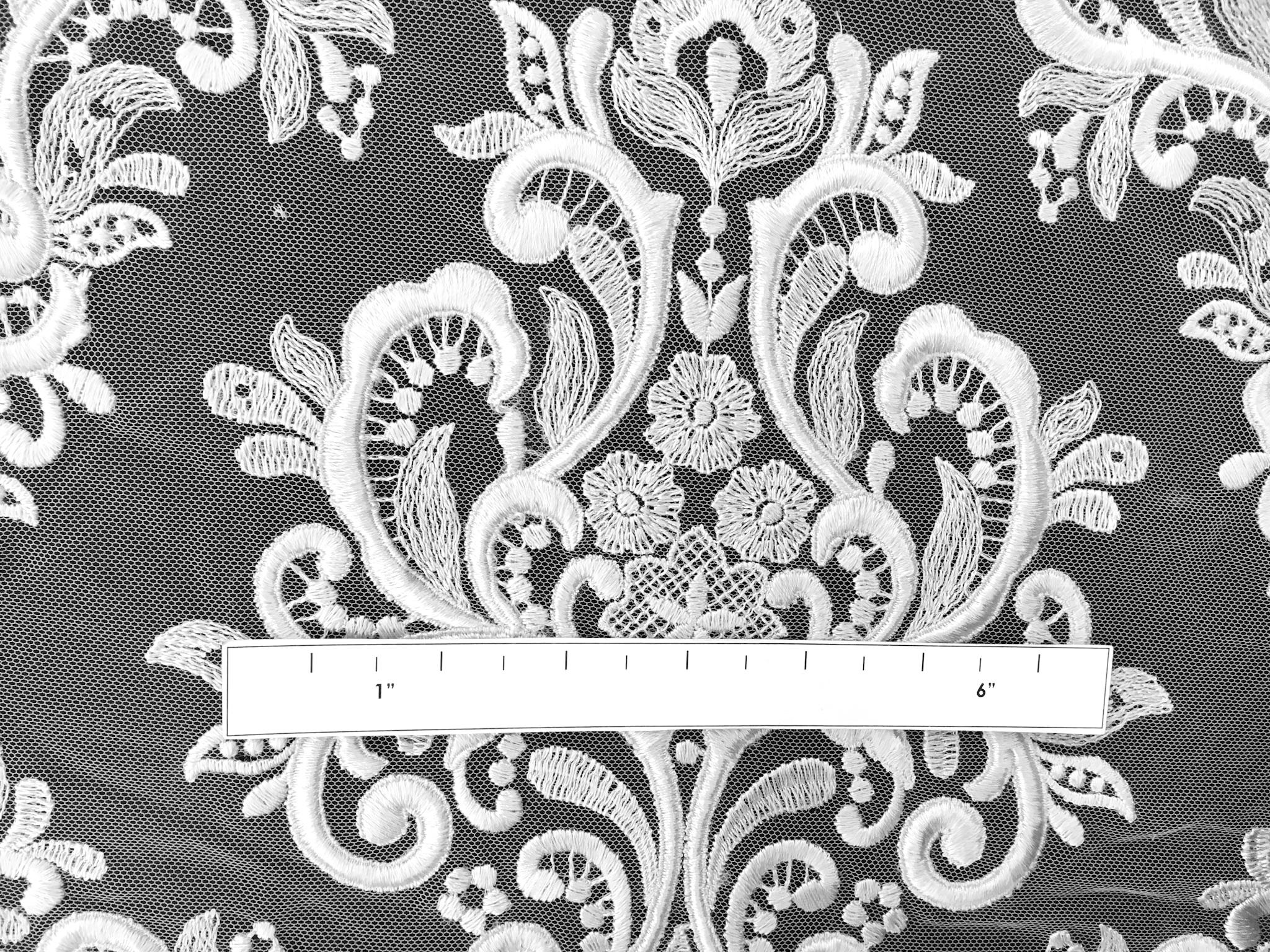 Ornate Embroidered Tulle in White2