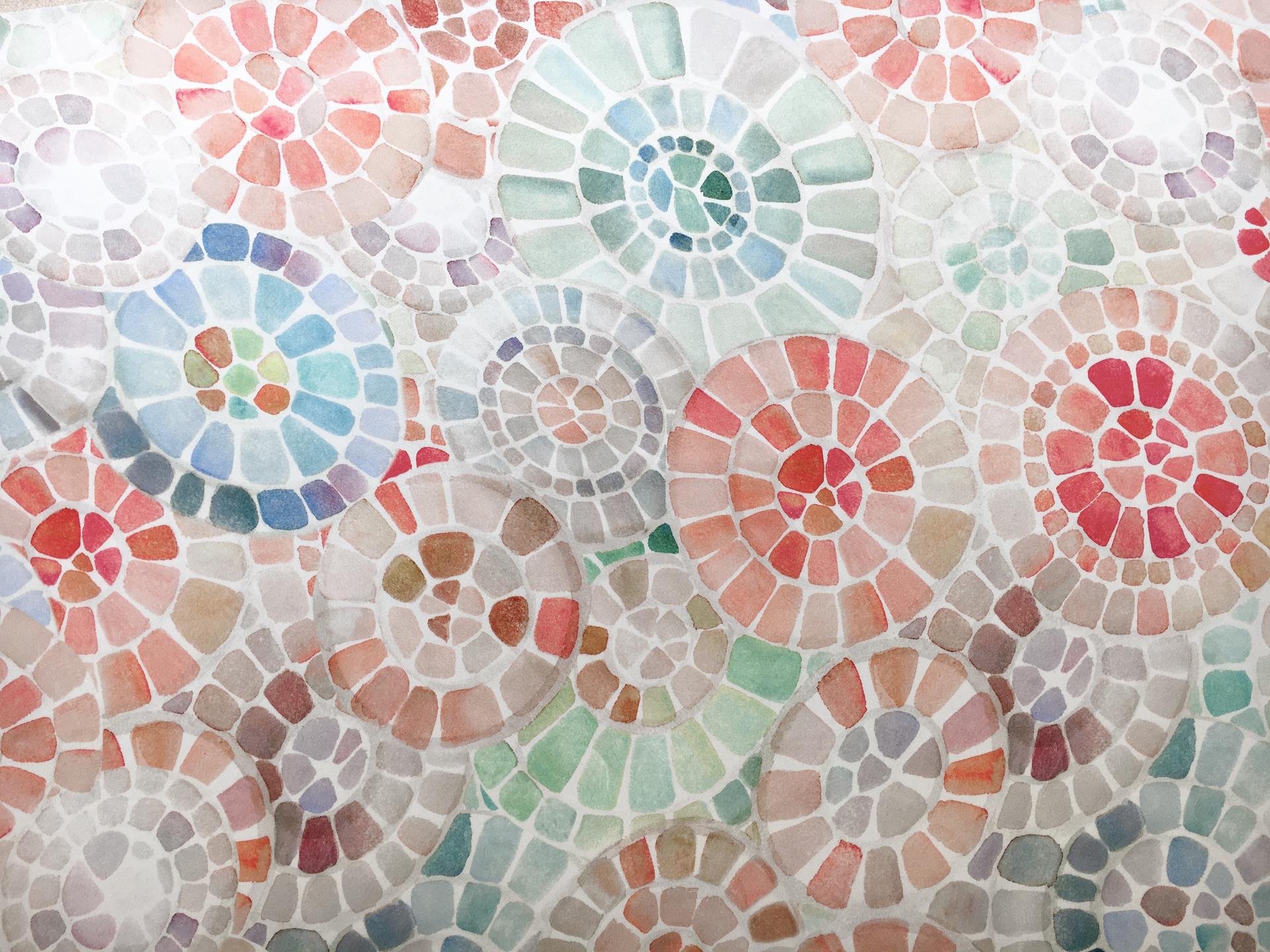 Printed Silk Crepe with Watercolor Tiles 0