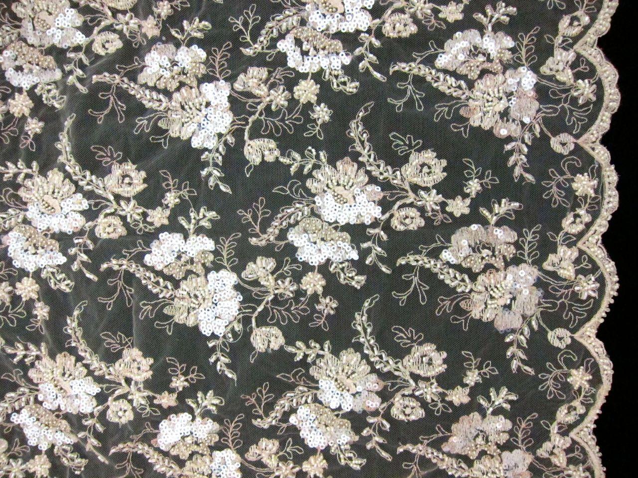 Beaded and Sequined Embroidered Illusion 0