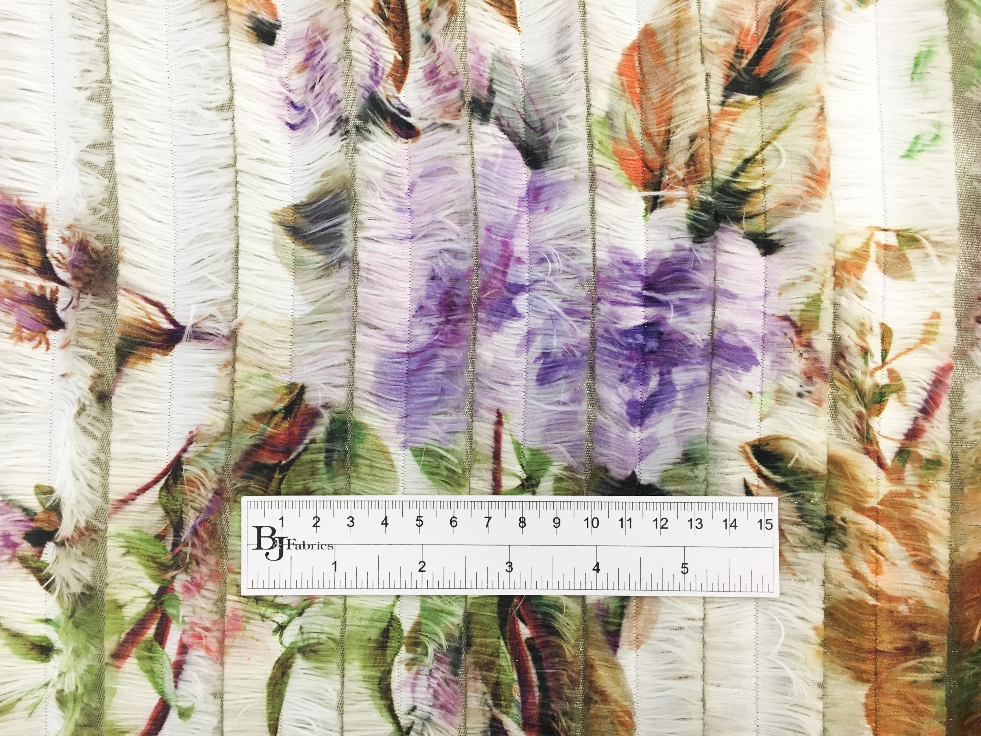 Metallic Lightweight Satin with Floral Printed Eyelashes1