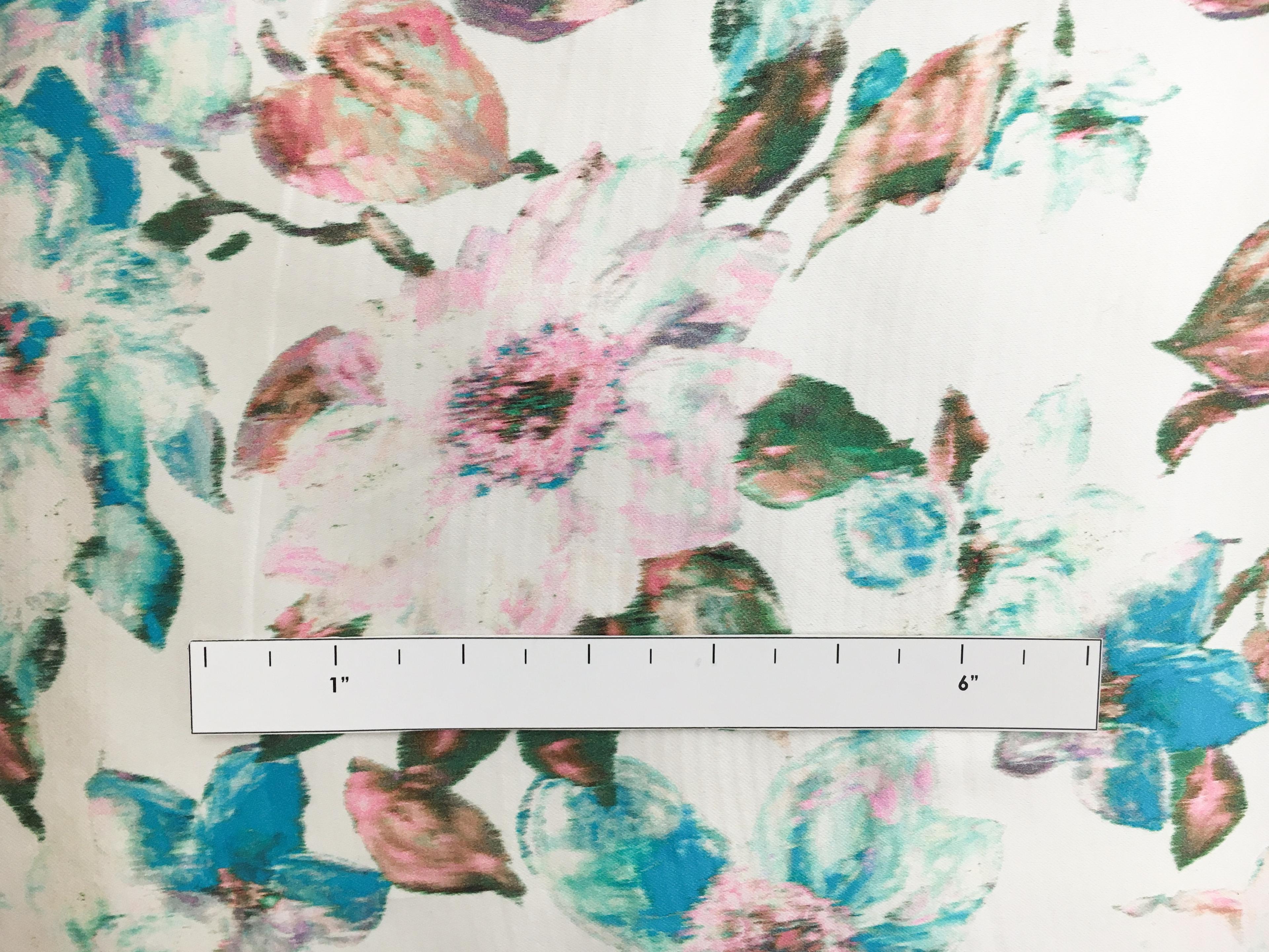 Printed Silk Jacquard Back Satin with Abstract Color Distorted Flowers1