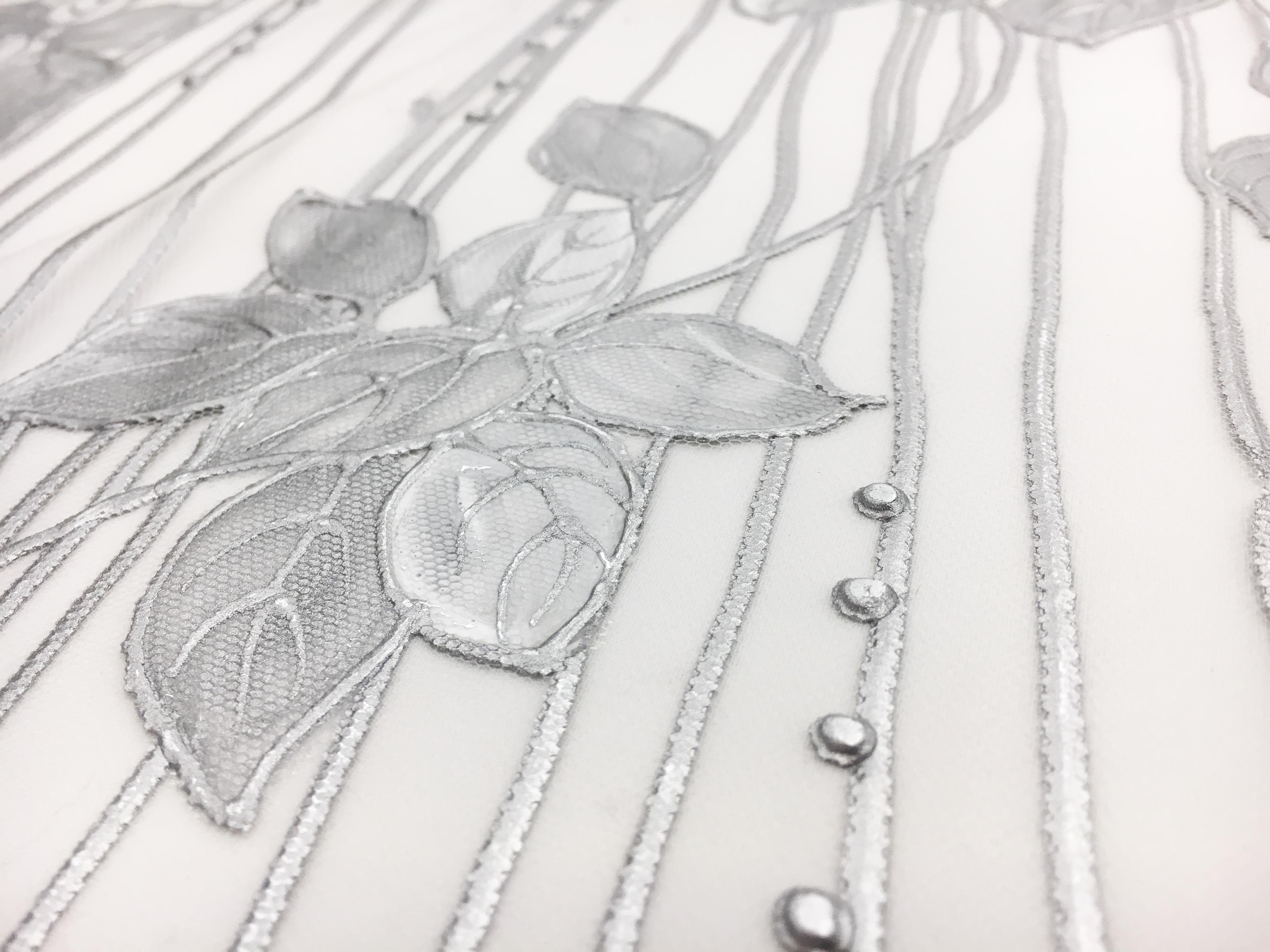 Hand Painted Tulle with Vines 2