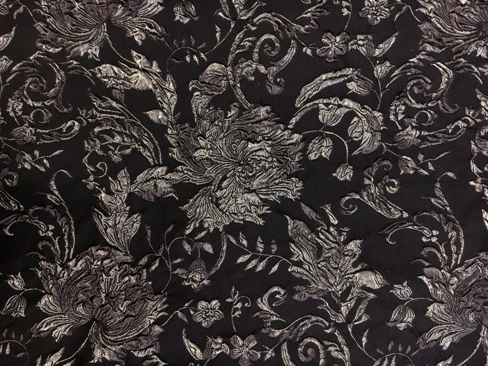 Silk Blend Metallic Cloque with Florals and Damask Patterns