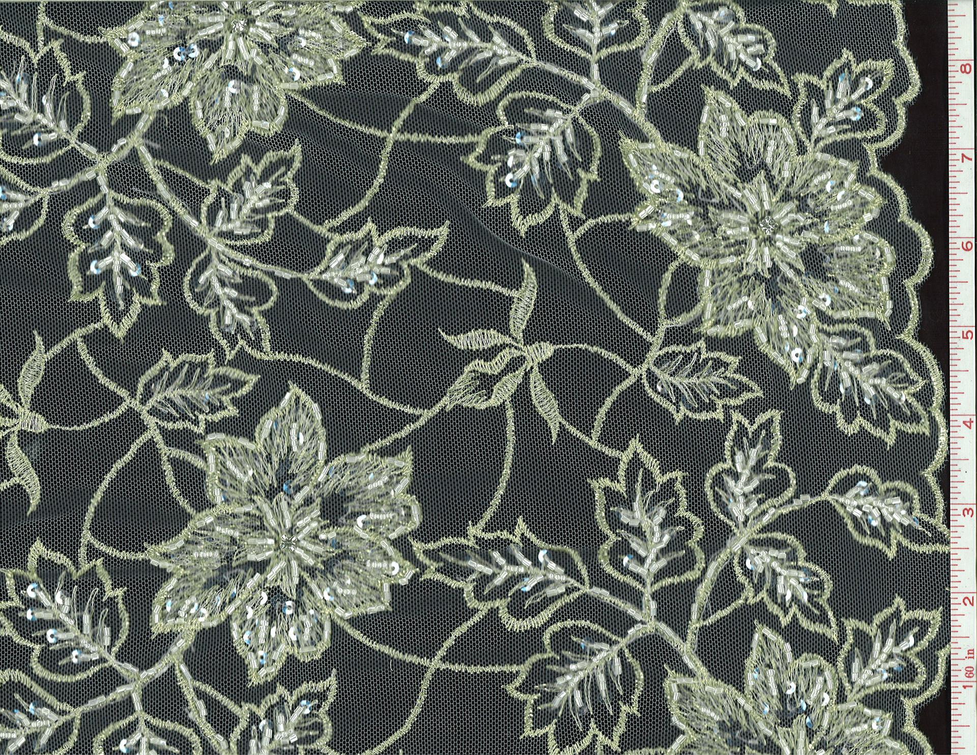 Metallic Gold Beaded and Embroidered Ivory Illusion0