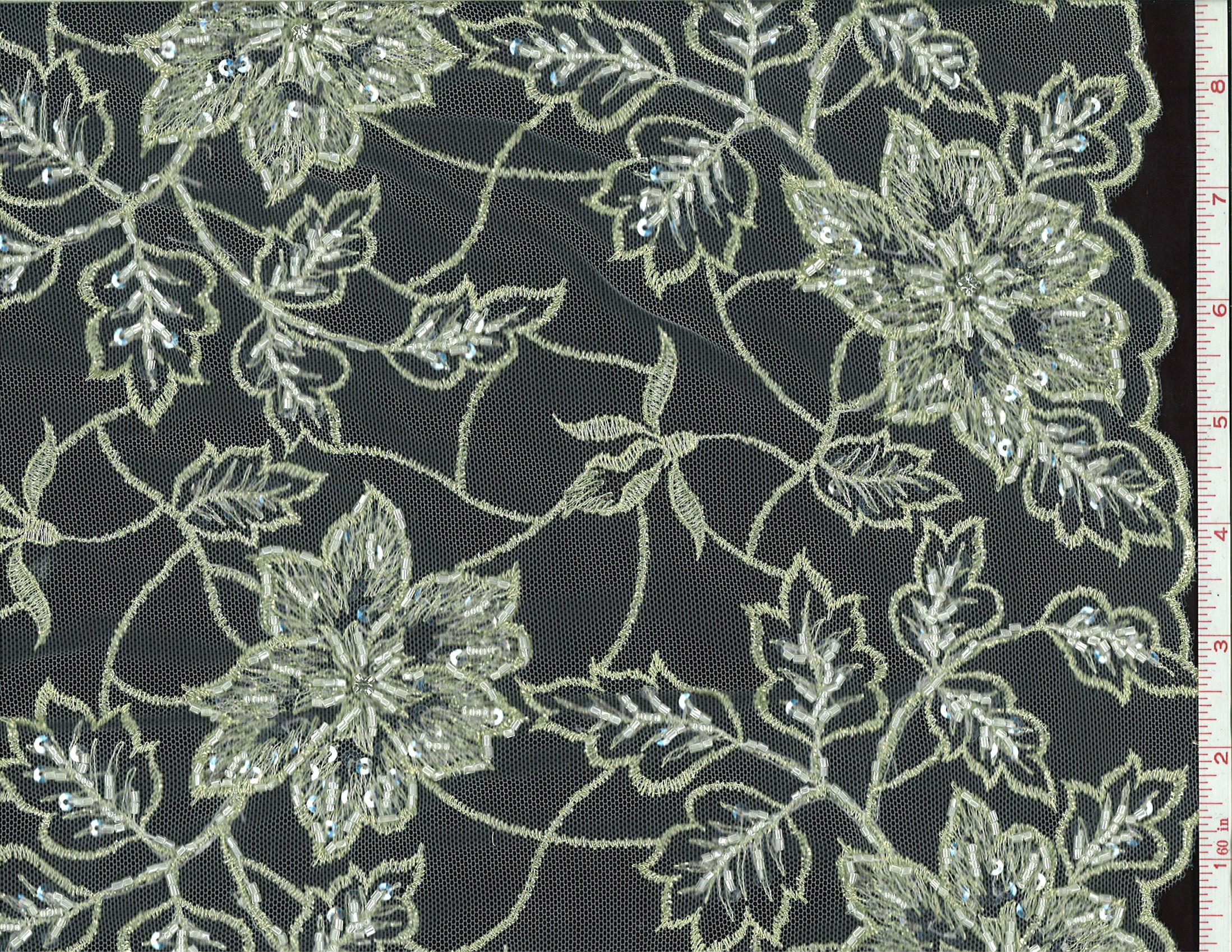 Metallic Gold Beaded and Embroidered Ivory Illusion0