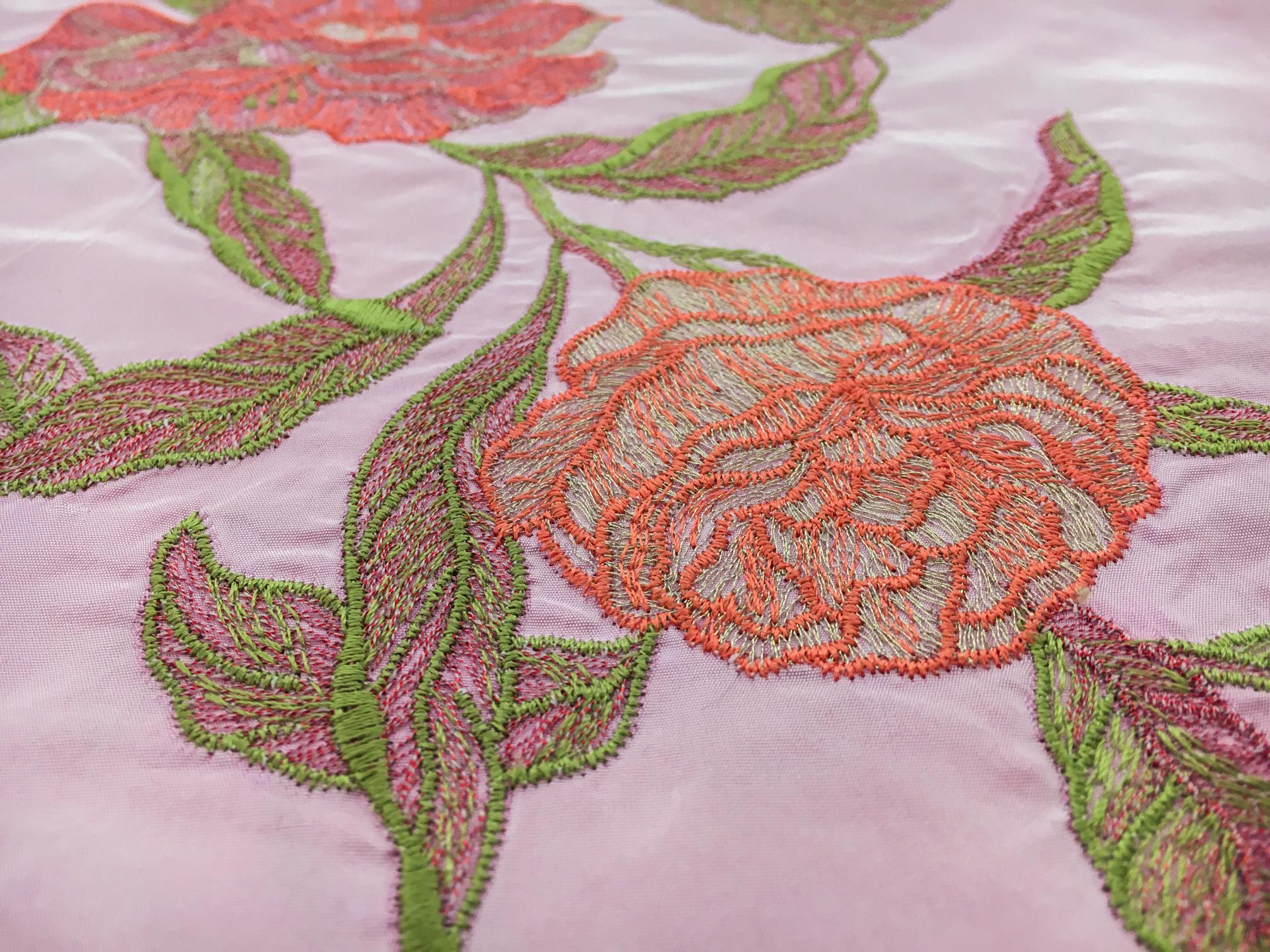 Metallic Embroidered Silk Shantung with Roses2