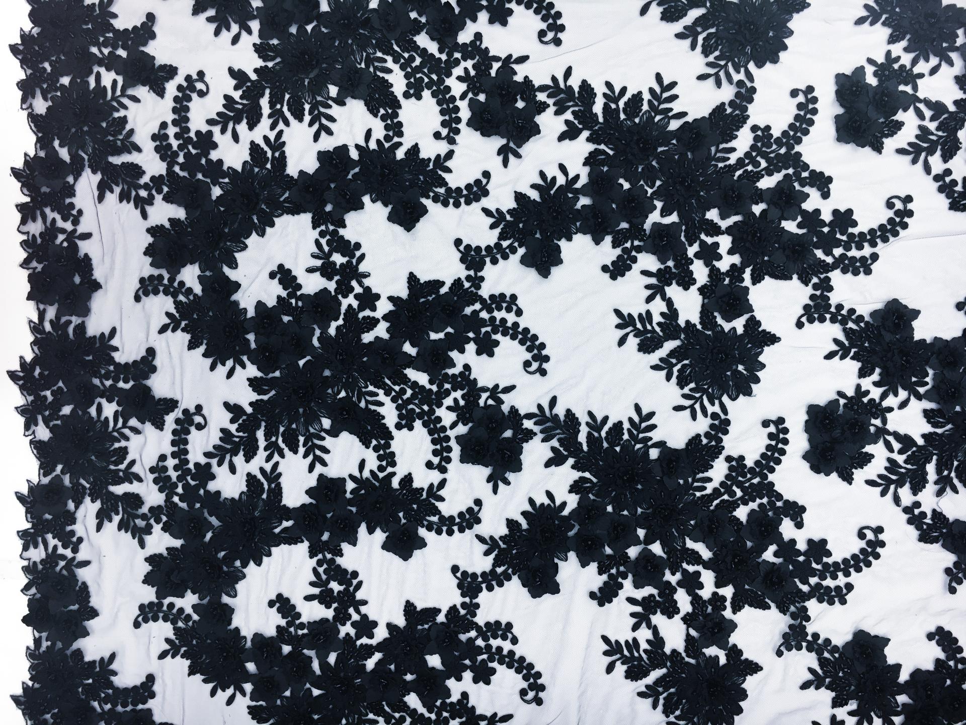 Beaded and Embroidered Tulle in Midnight Navy0