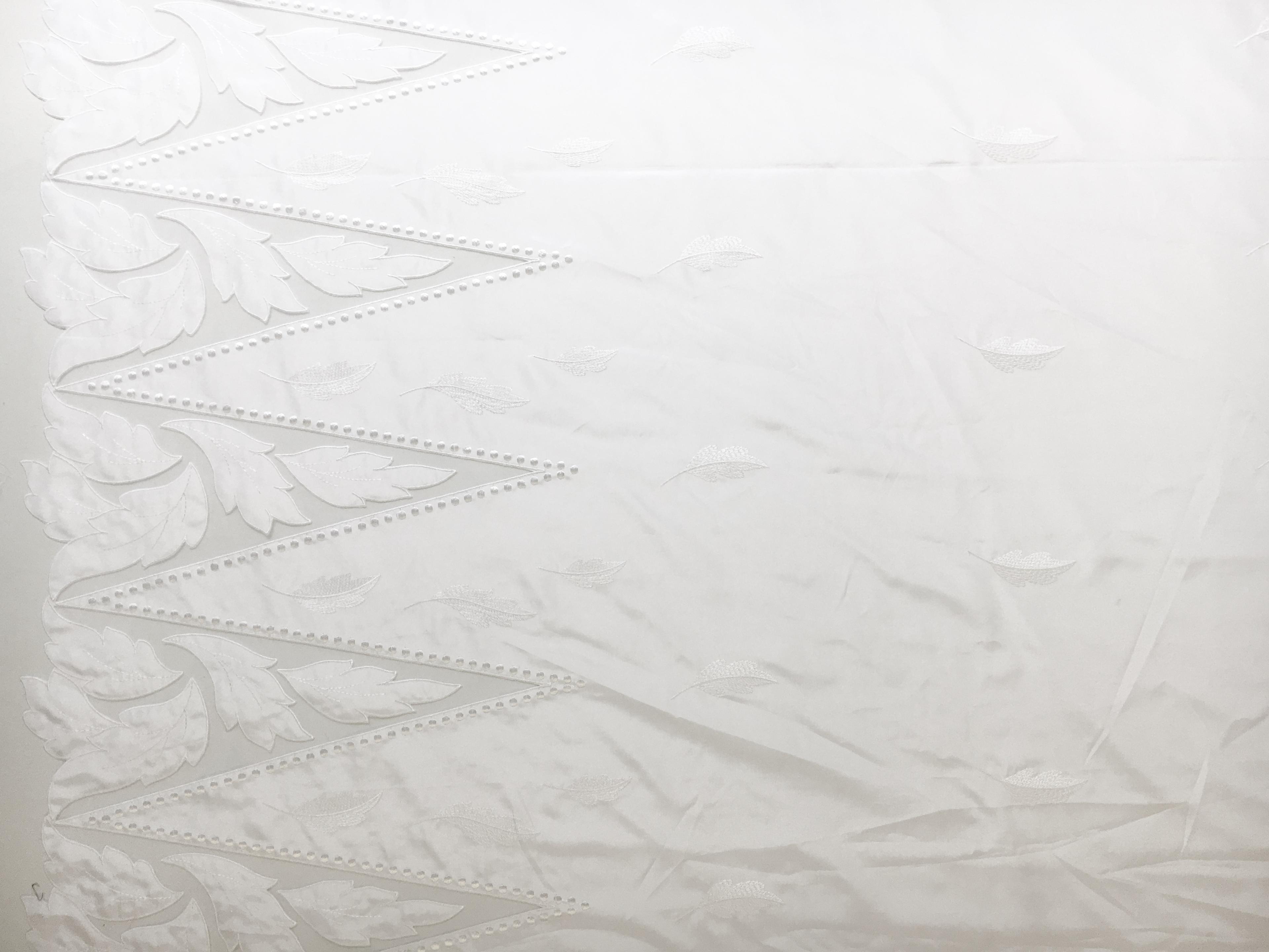 Bridal Taffeta with Embroidered Geometric Patterns and Leaves Border0