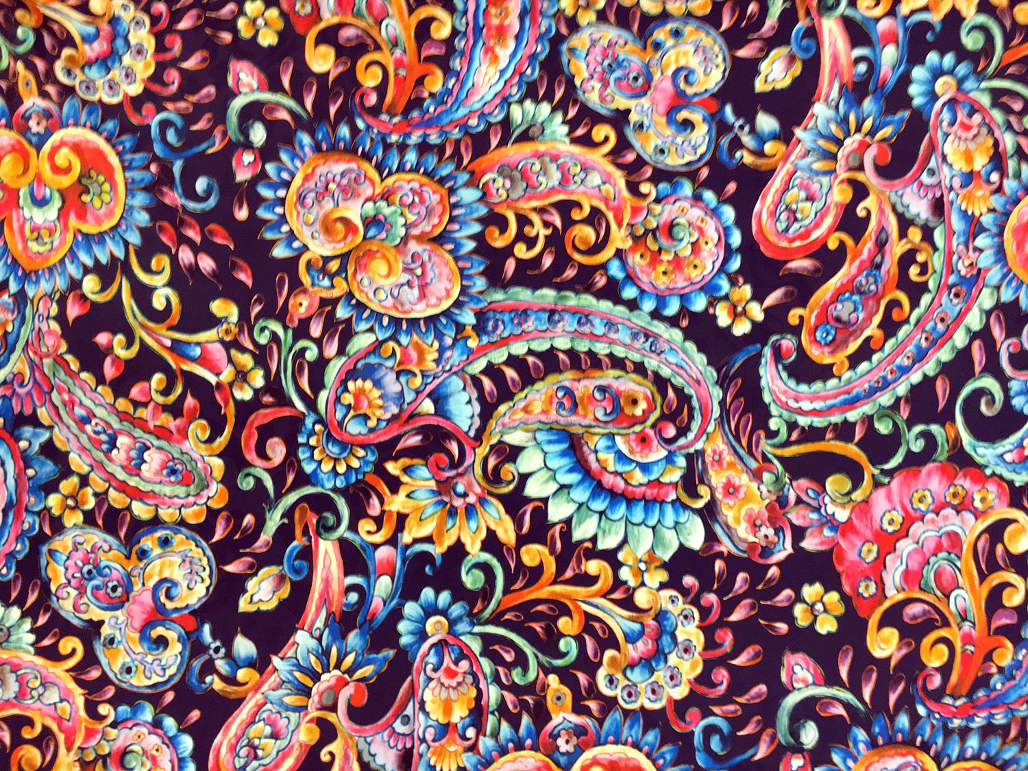 Printed Silk Jacquard with Italian Tile Paisley0