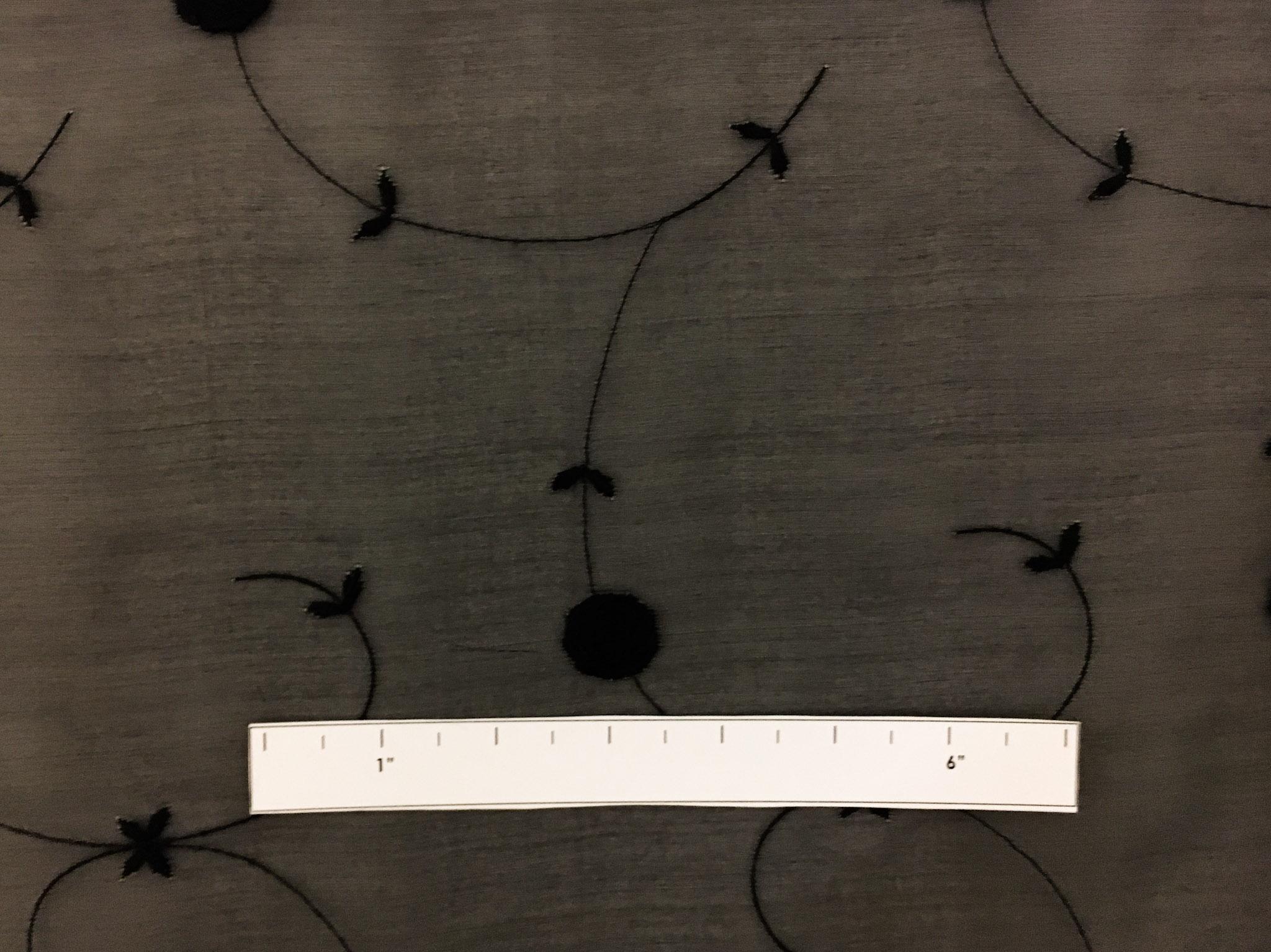 Black Silk Organza Embroidered with Small Round Flowers2