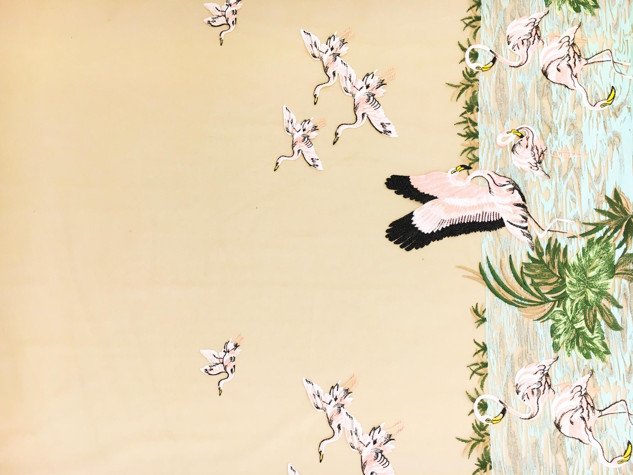 Skin Colored Tulle with Embroidered Flamingo Scene0