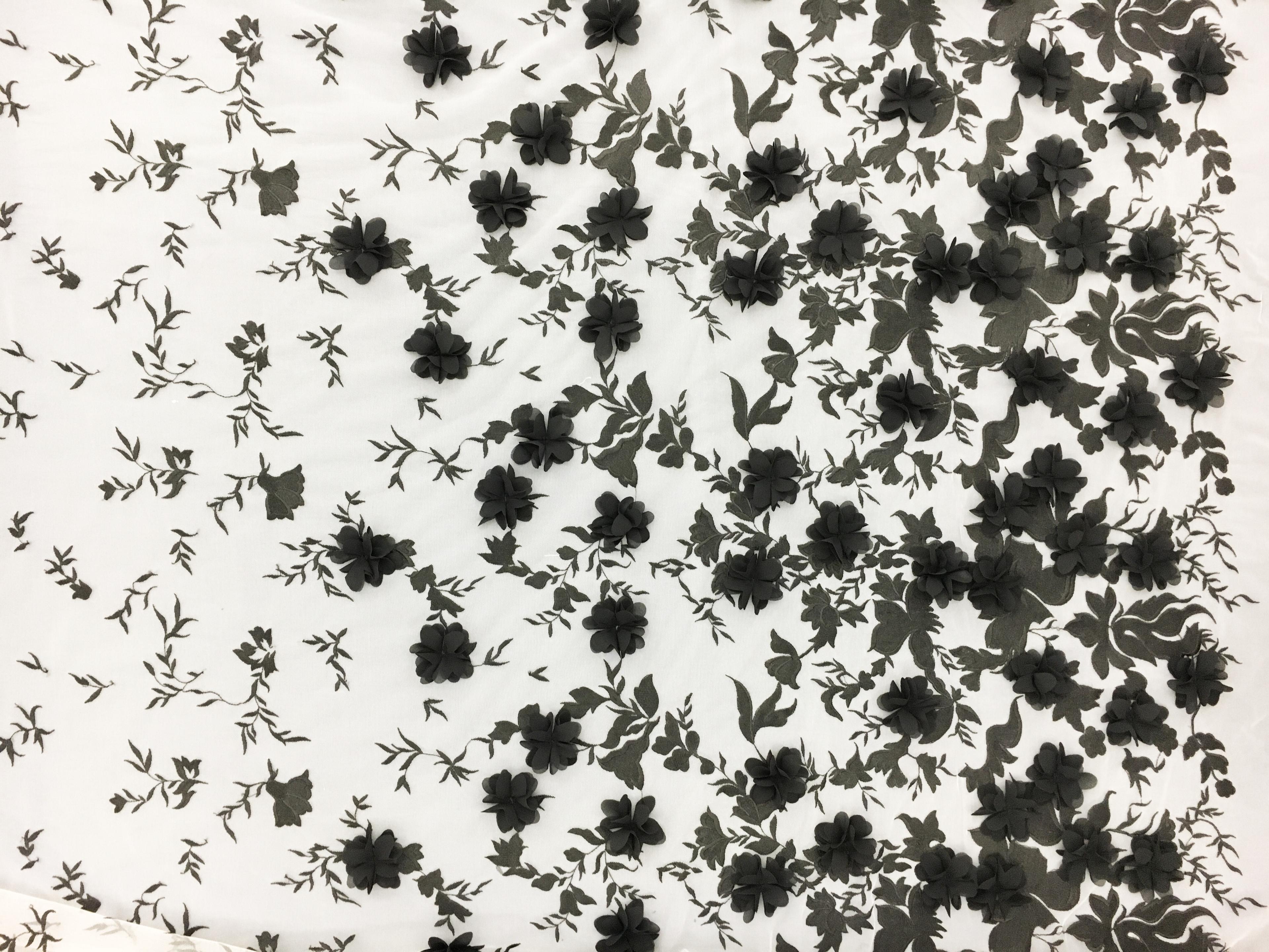 Degradé Embroidery and Flower Appliqués on Tulle0