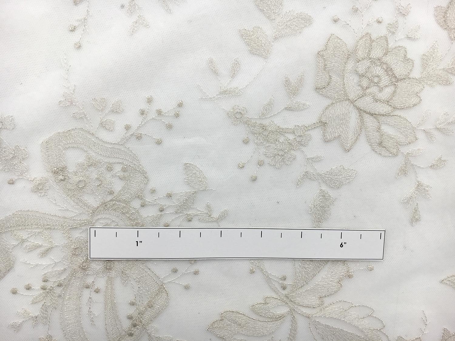 Jacob Schlaepfer Metallic Embroidered Tulle with Florals and Ribbons in Champagne1