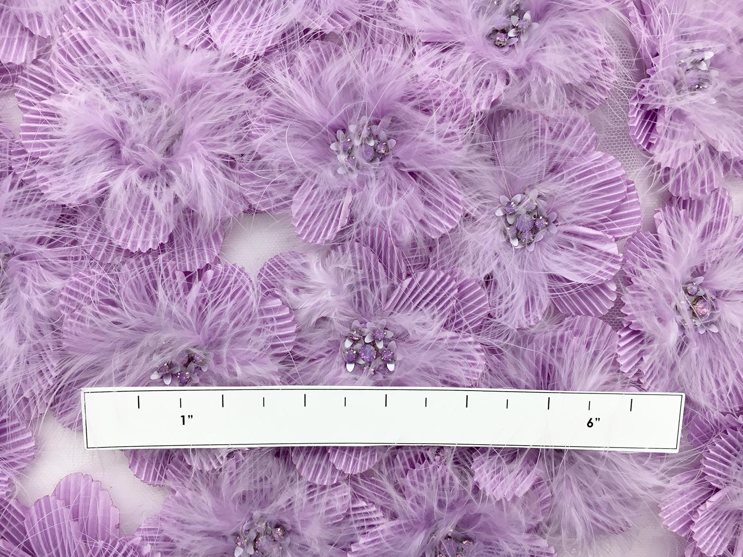 Beaded Appliqued Flowers and Feathers on Tulle1