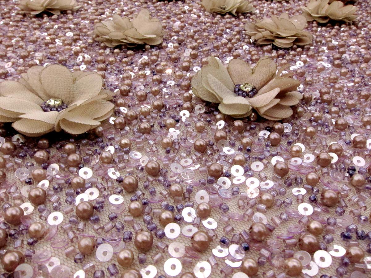 Crystal Beaded Tulle with Flower Appliqué1