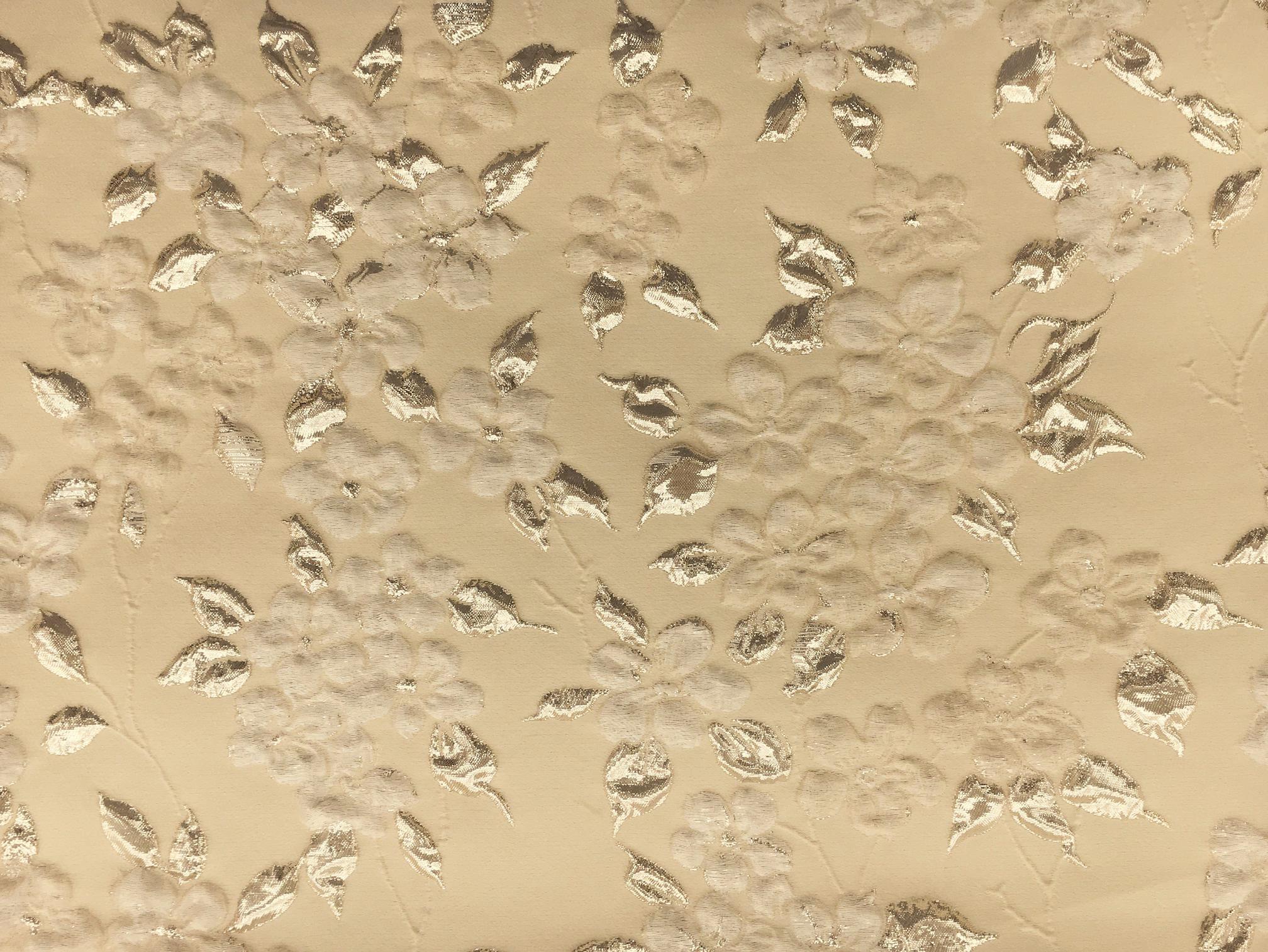 Silk Blend Matelassé with Flowers and Metallic Leaves