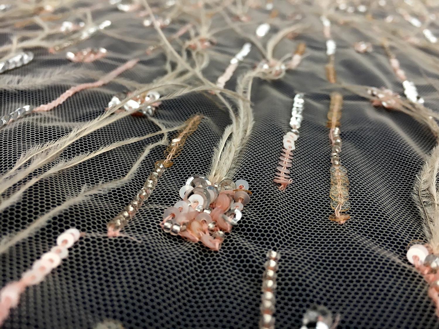 Sequined Nude Tulle with Feathers3