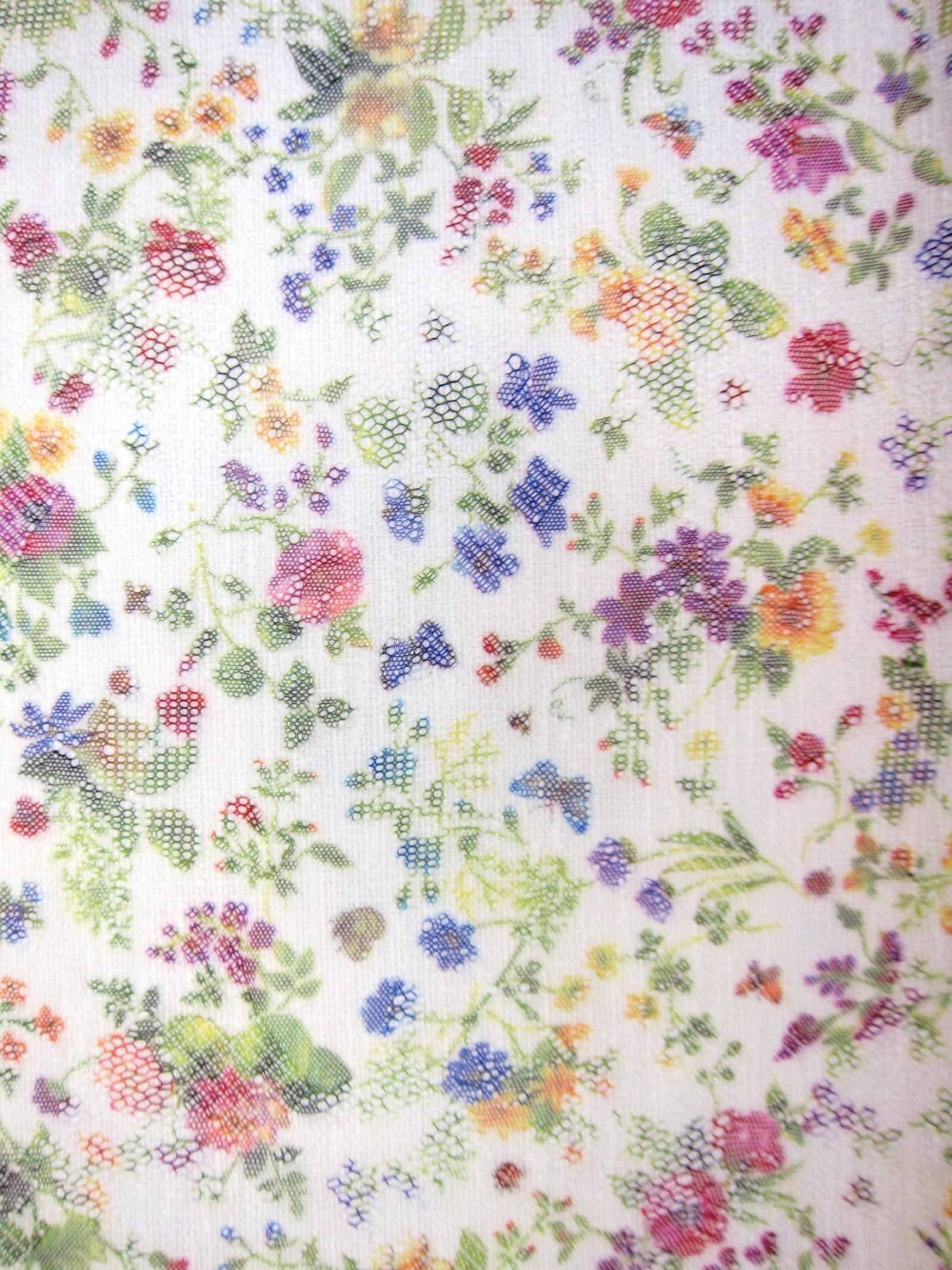 Printed Fused Net Floral Brocade0