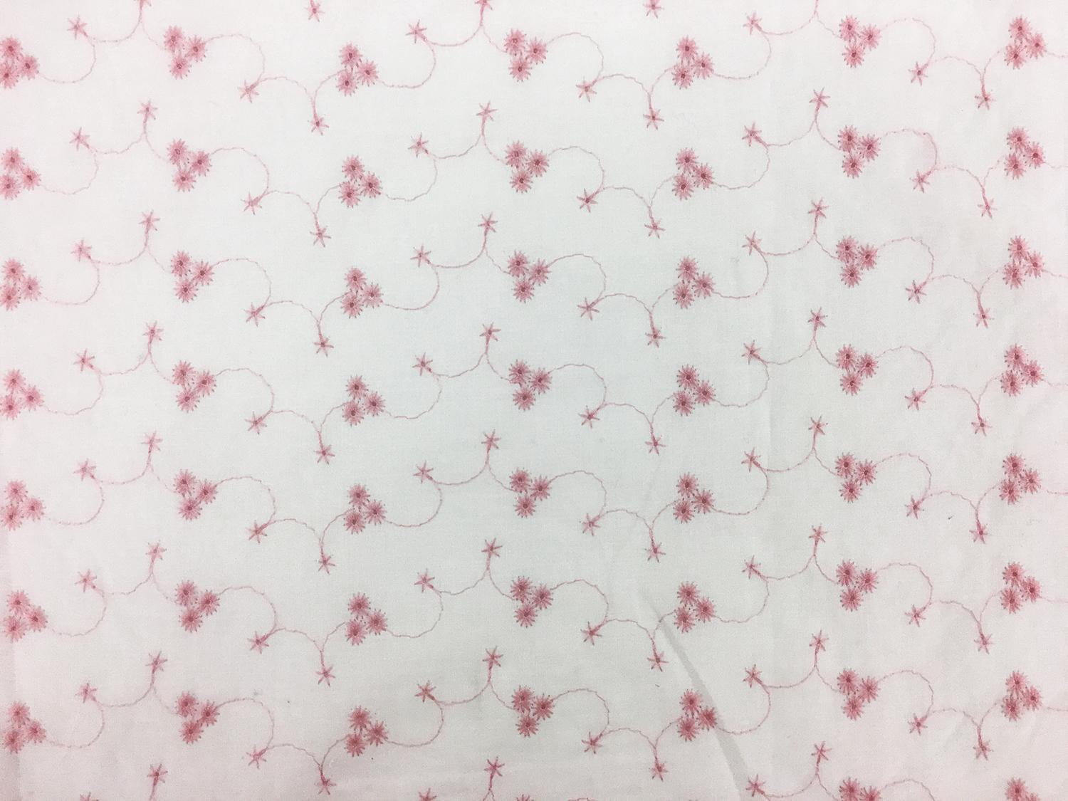 Cotton Eyelet with Embroidered Flowers in Pink0