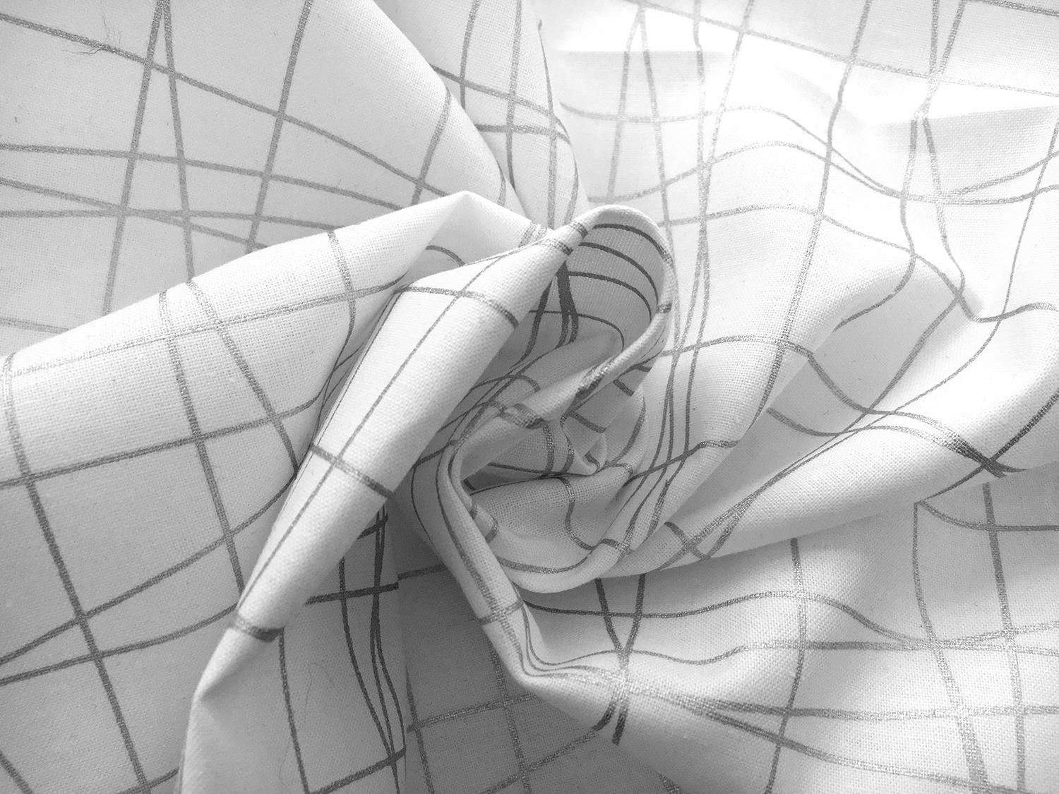 Cotton Broadcloth Metallic Grid Print in White1