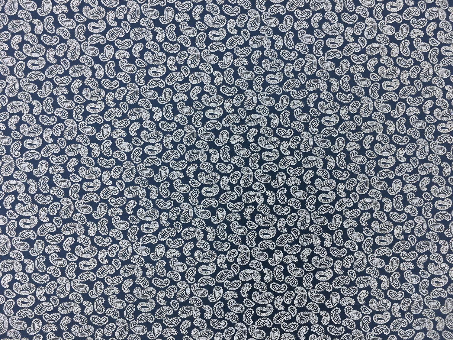 Cotton Broadcloth With Paisley Print in Navy And White0