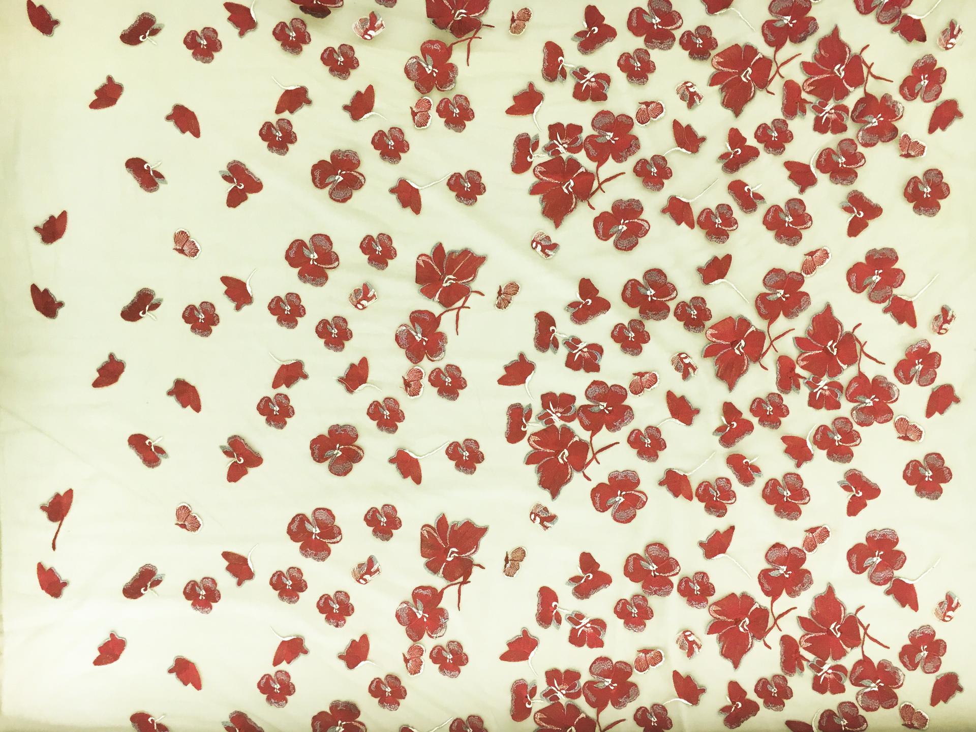 Embroidered Metallic Tulle with Degradé Flowers and Butterflies0