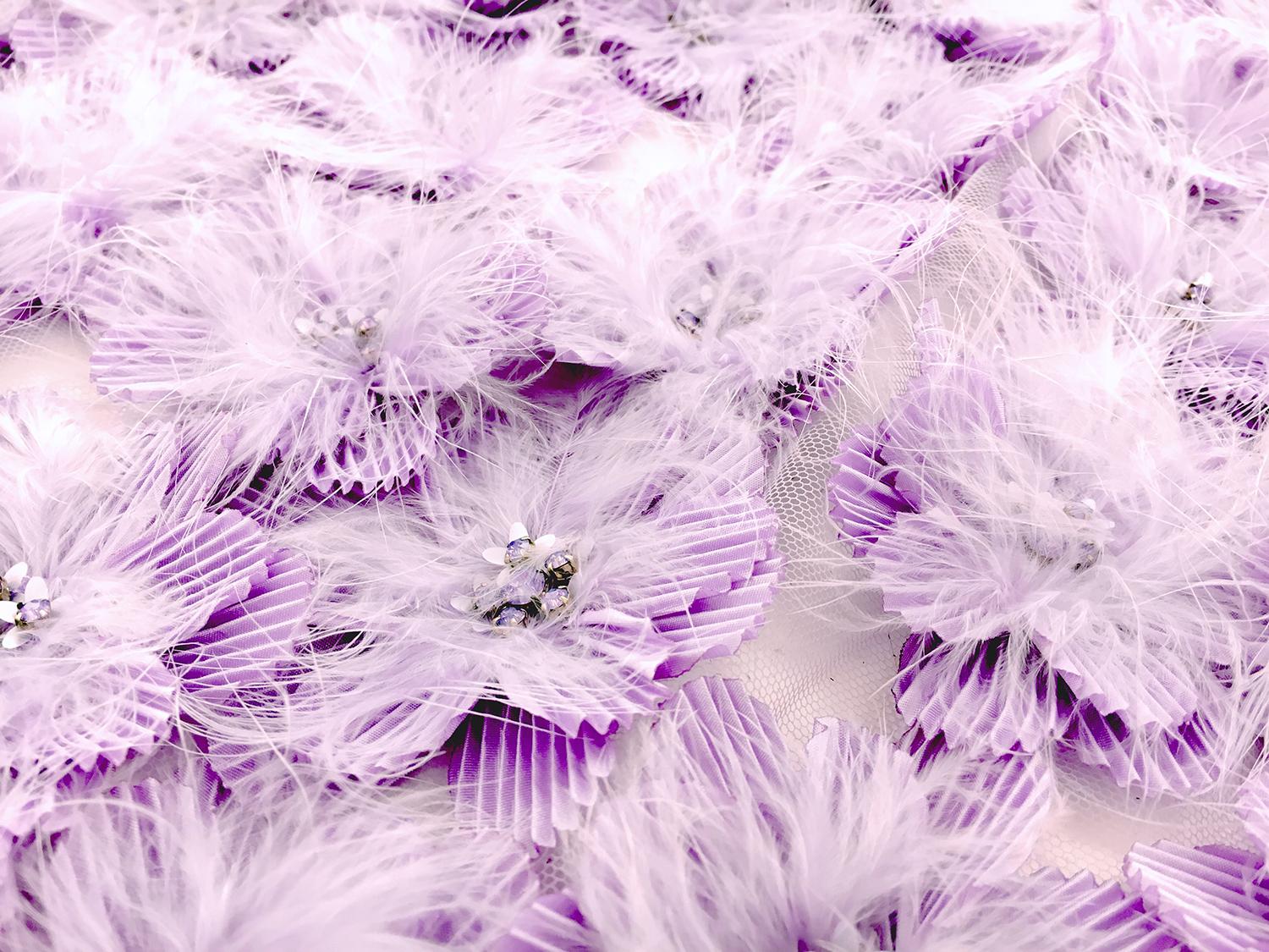 Beaded Appliqued Flowers and Feathers on Tulle2