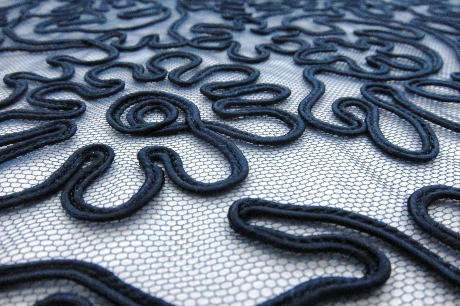 Soutaché Embroidered Tulle (in Navy)2