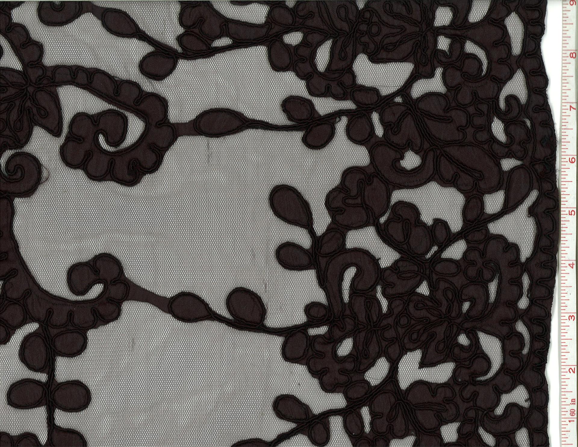 Black Cord Cut Satin Appliqued on Illusion0