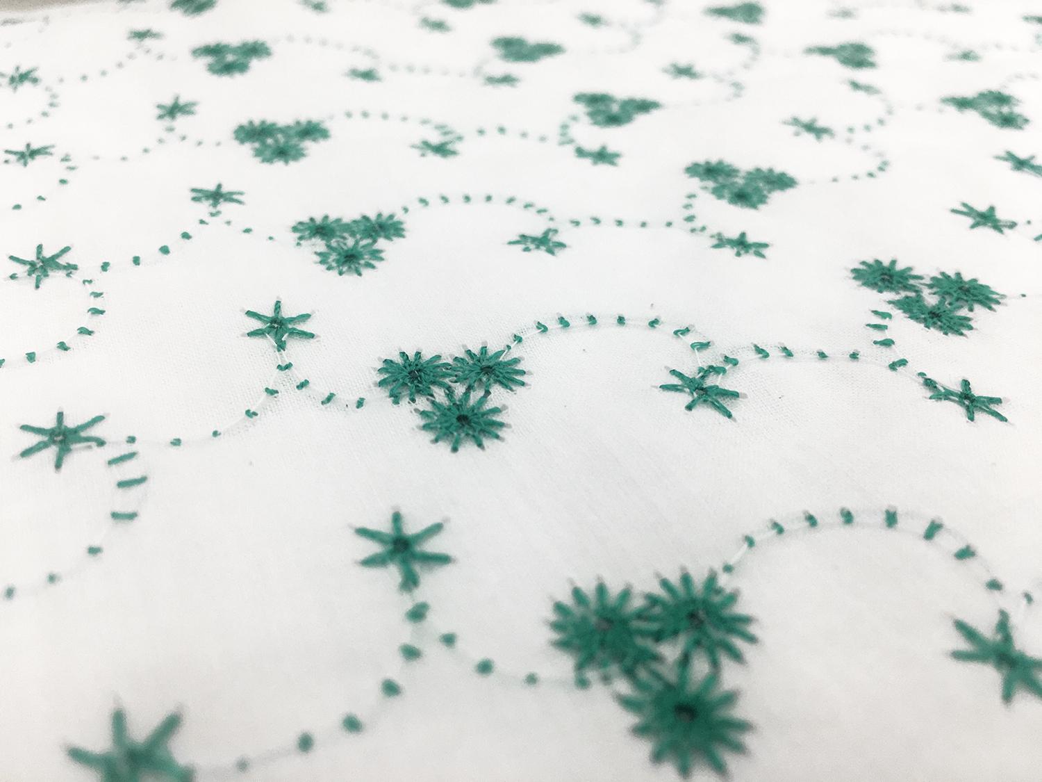 Cotton Eyelet with Embroidered Flowers in Green2