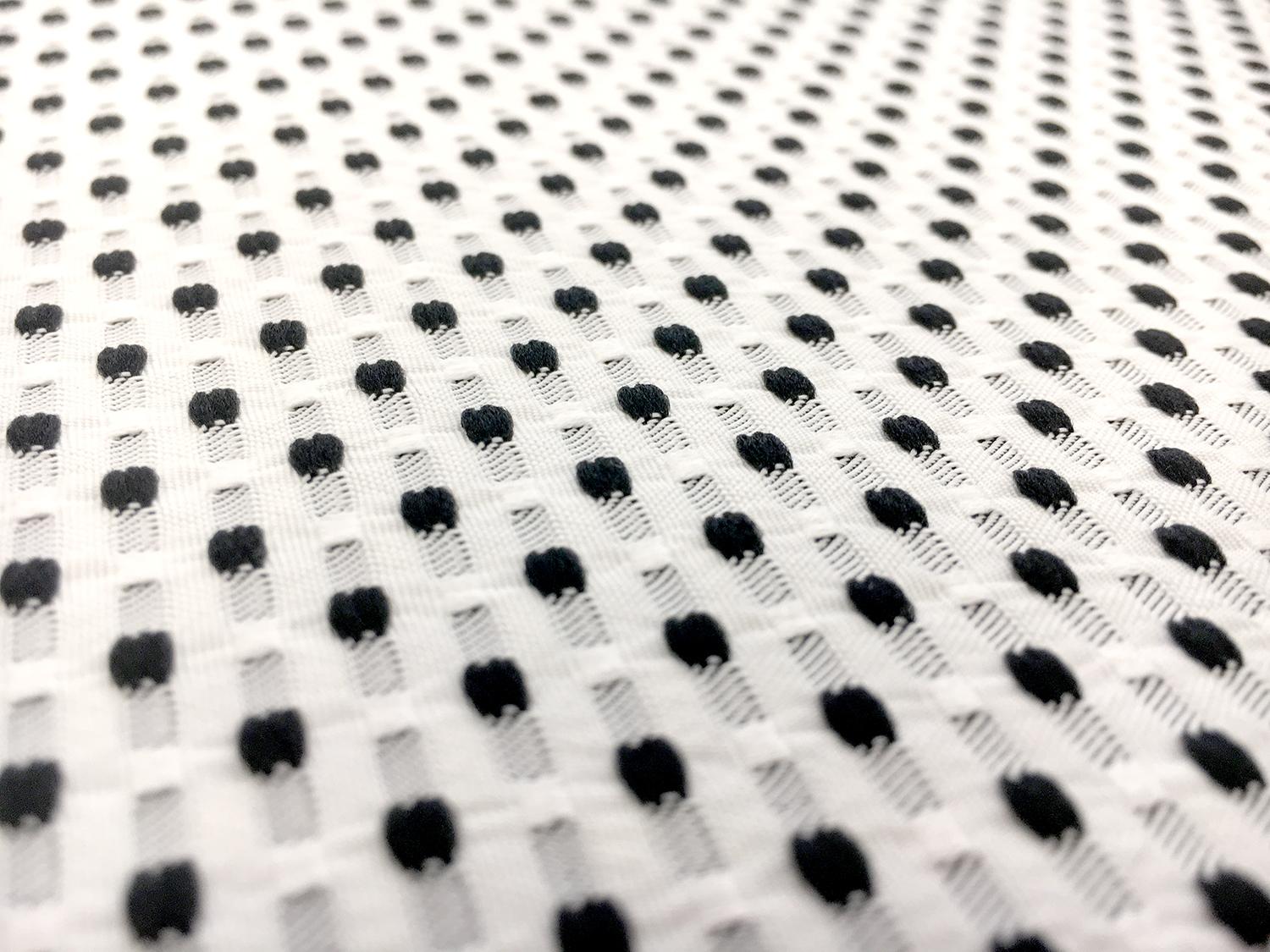 Polyester Swiss Dot Brocade with Black Dots0