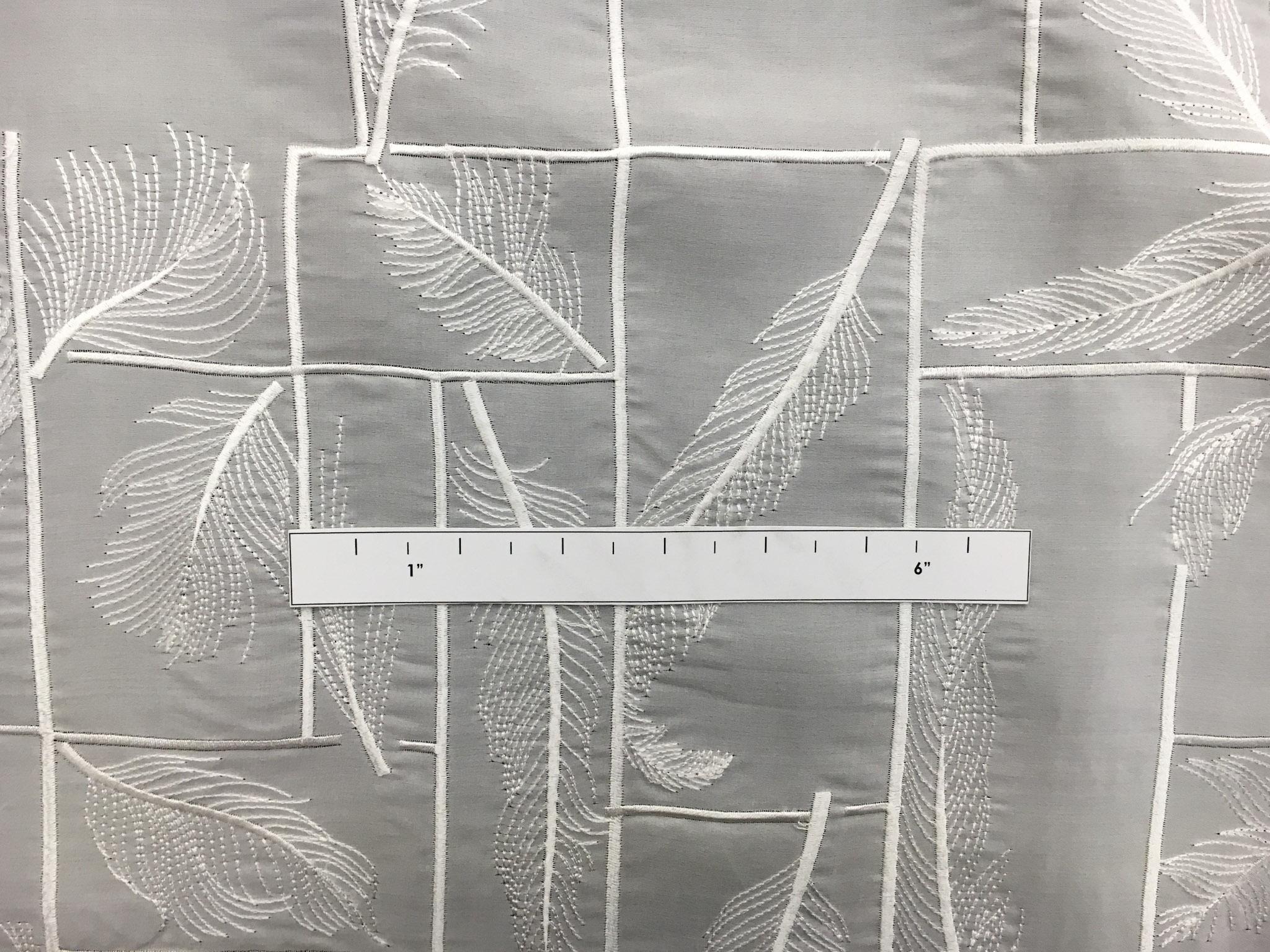 Silk Satin Organza with Embroidered Squares and Feathers1