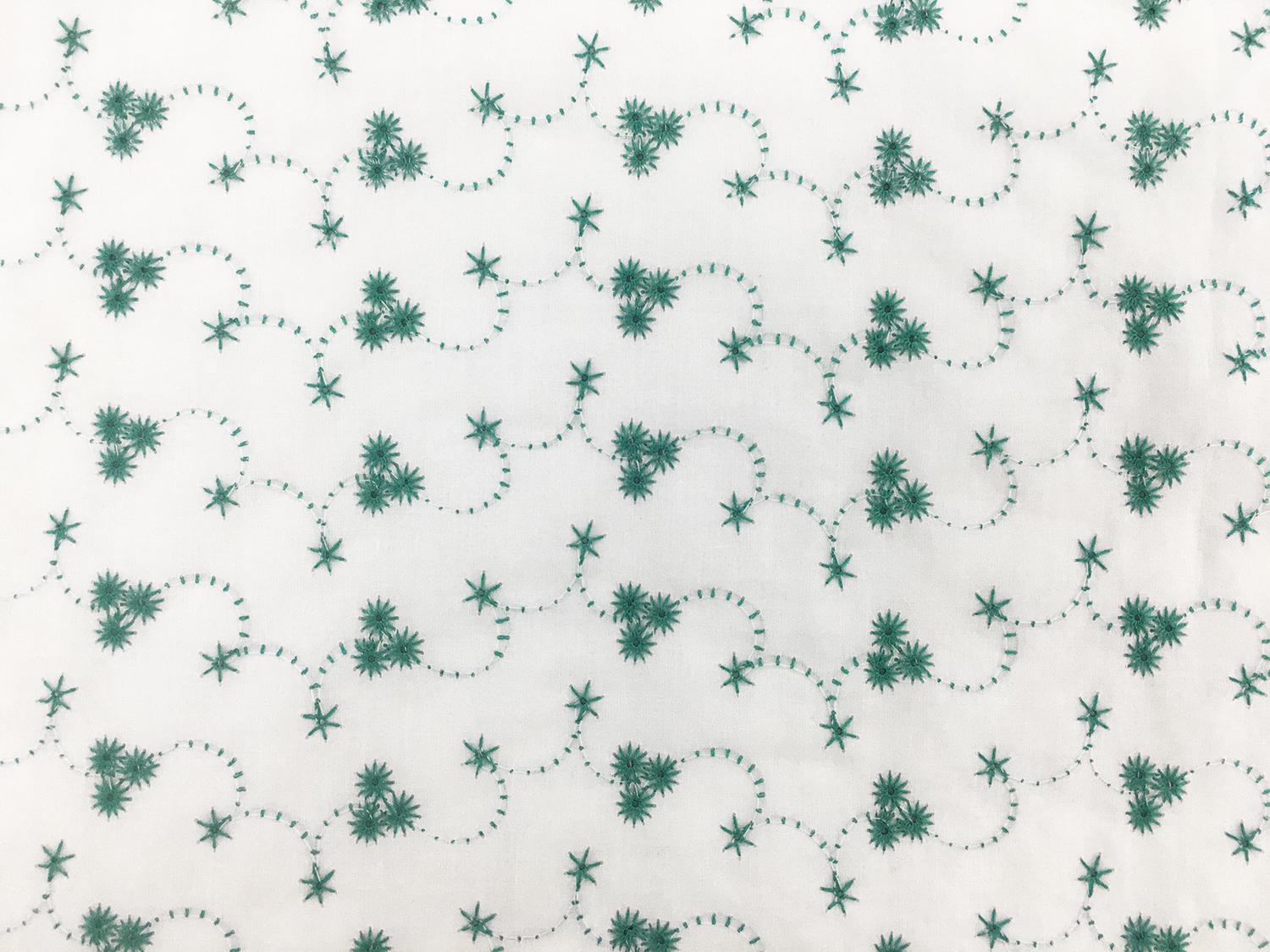 Cotton Eyelet with Embroidered Flowers in Green0