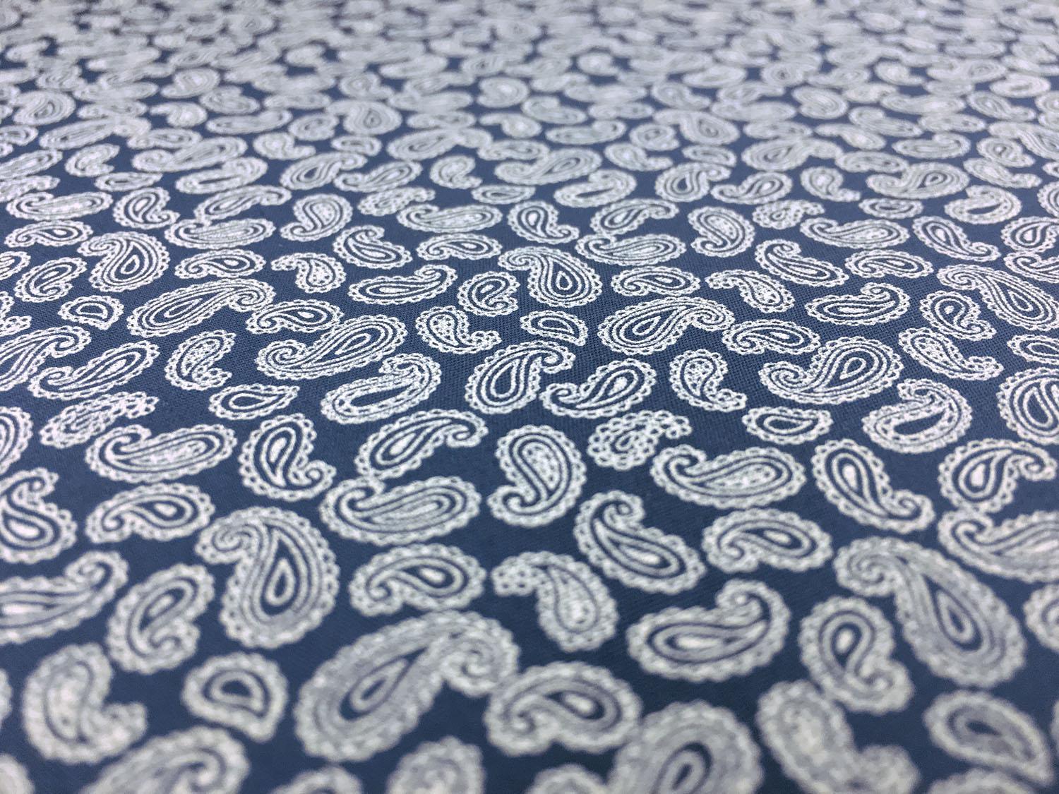 Cotton Broadcloth With Paisley Print in Navy And White2