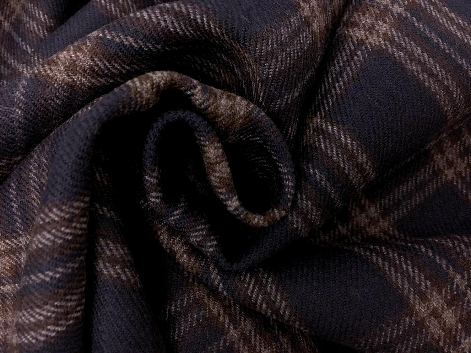Italian Virgin Wool Tartan Plaid in Navy and Brown1