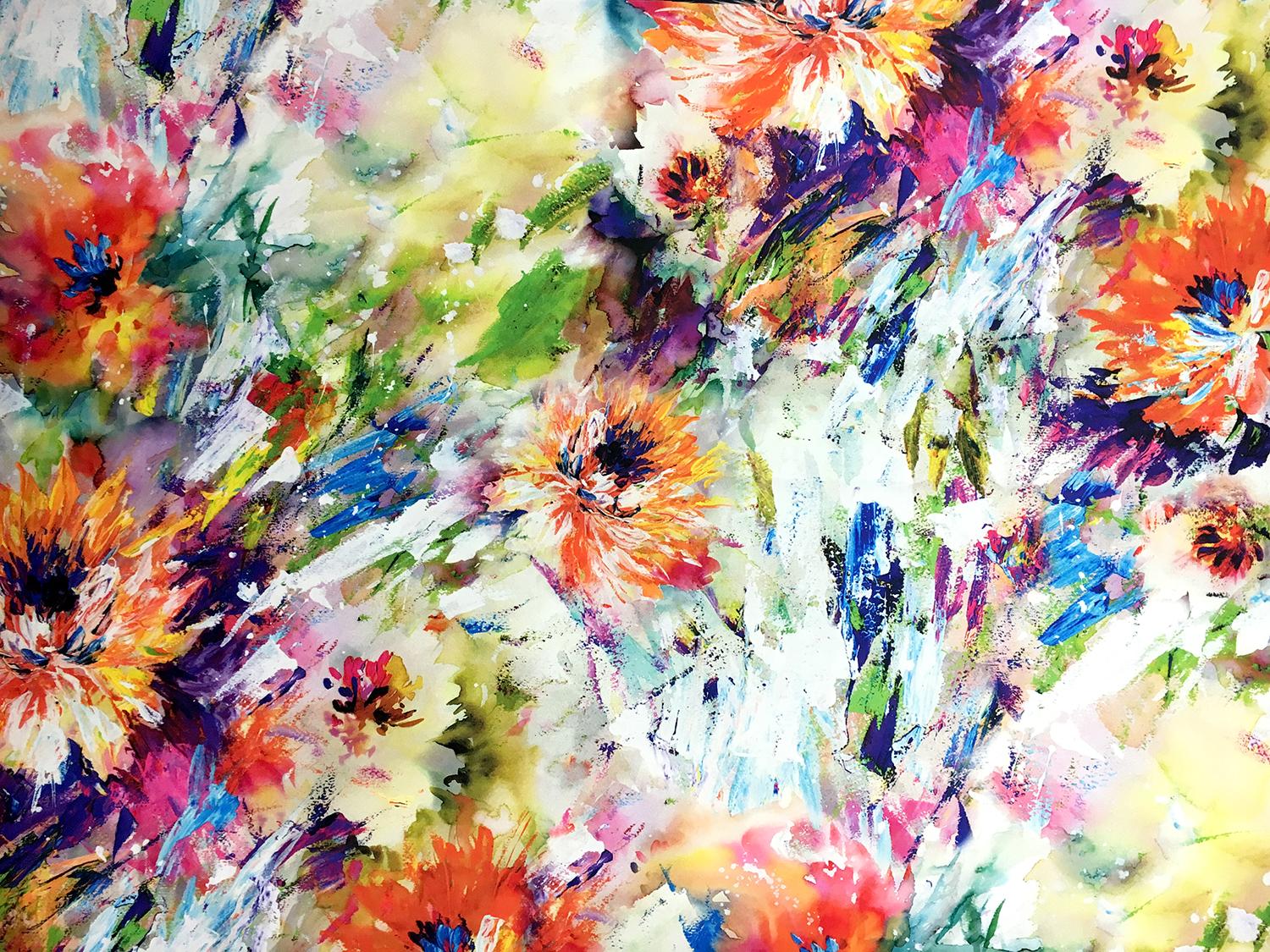 Polyester Mikado with Printed Abstract Brush Strokes0