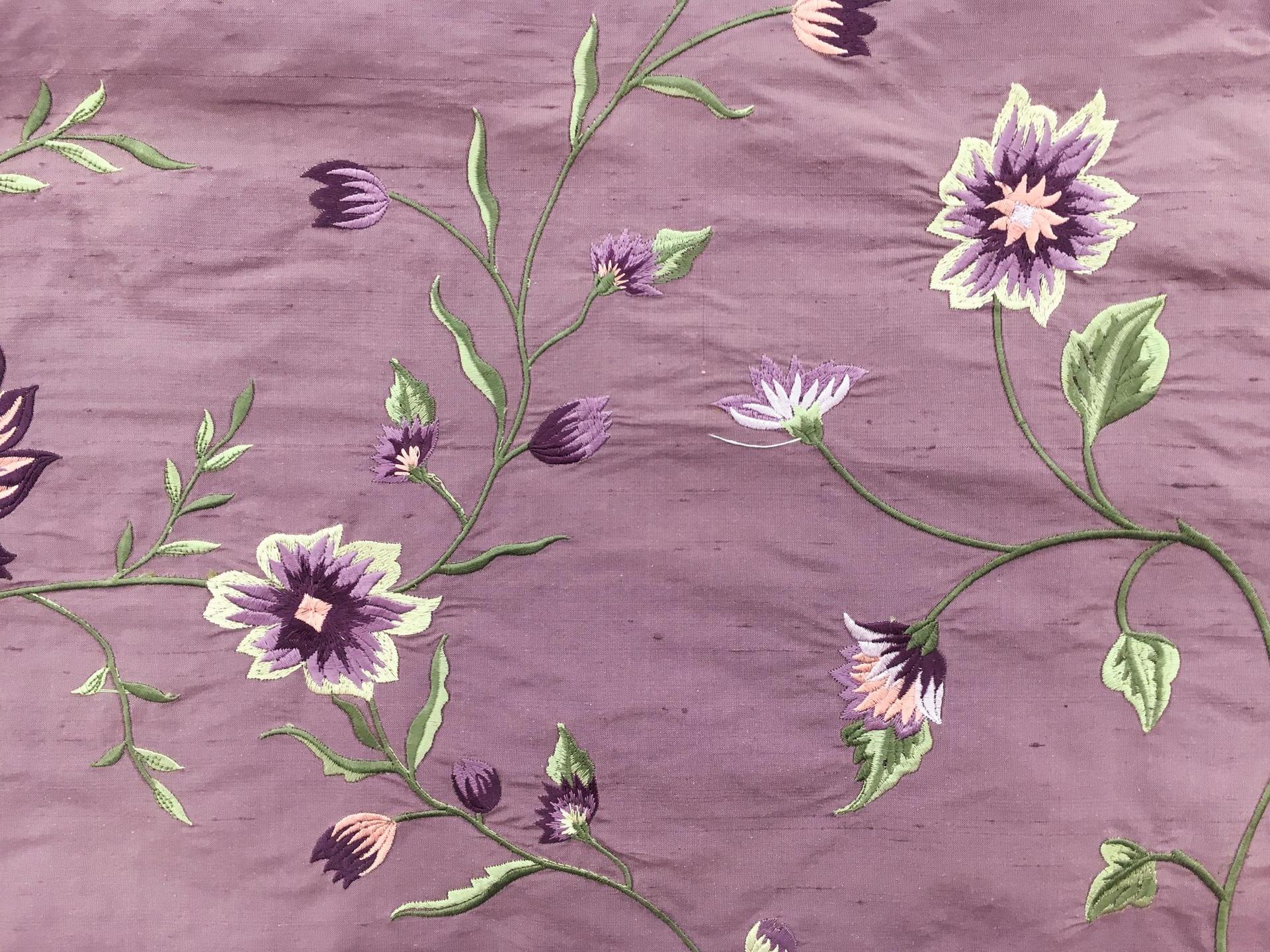 Embroidered Silk Shantung with Floral and Vine Motifs0