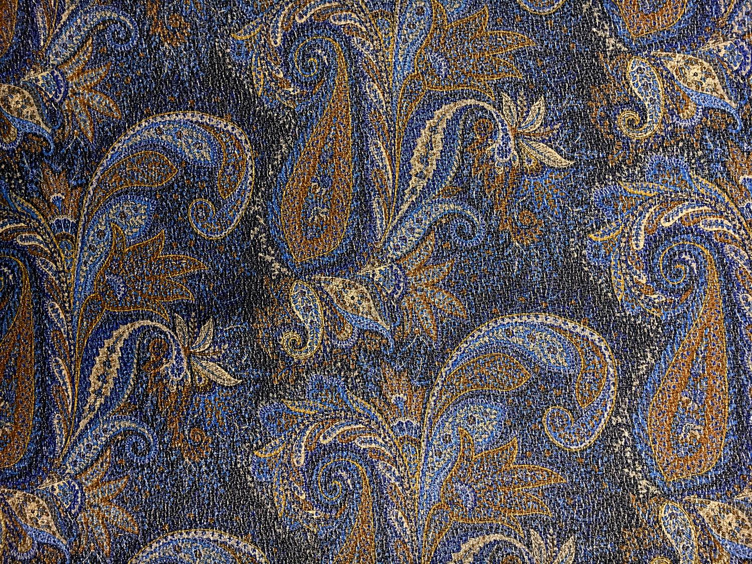 Silk and Wool Blend Metallic Crepe with Paisley Patterns0