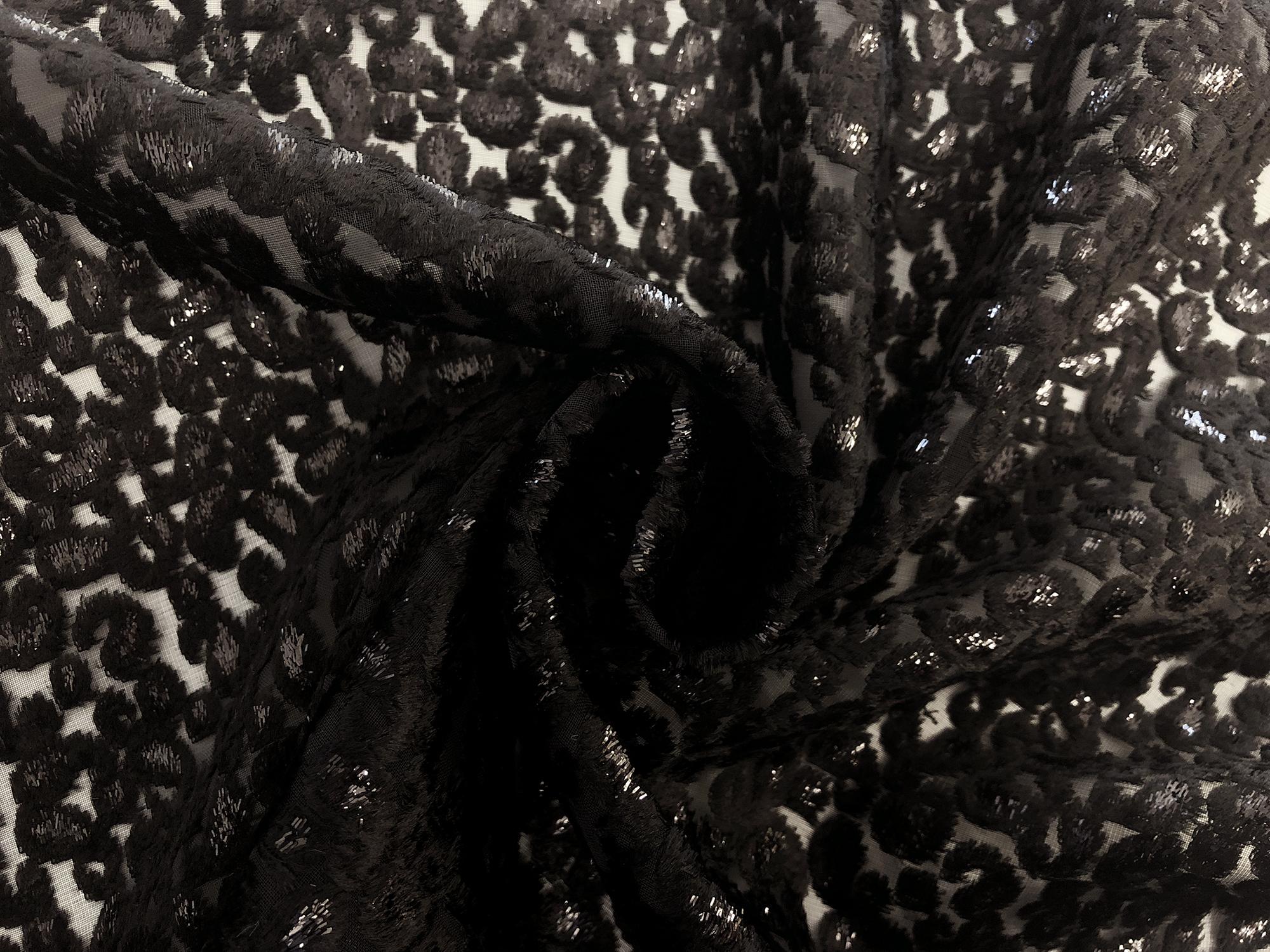 Black Paisley Rayon Lurex Panne Burnout Velvet 1