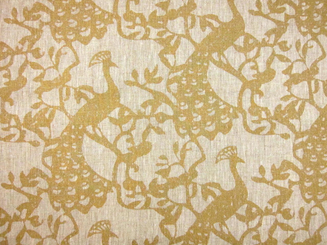 Linen Upholstery Metallic Peacock Print0