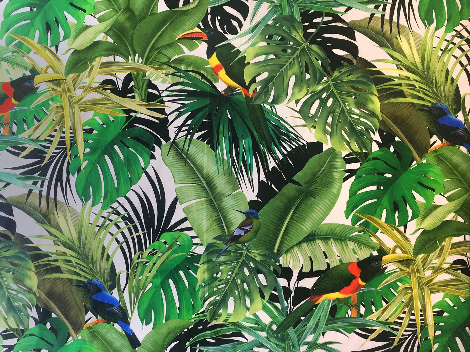 Max Mara Italian Cotton Tropical Plants and Birds Print0
