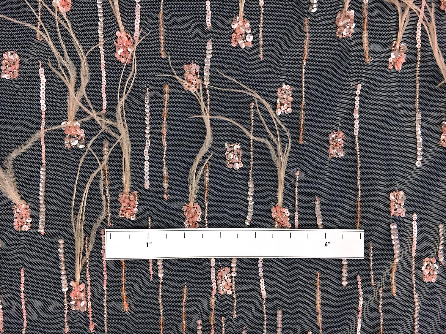 Sequined Nude Tulle with Feathers2